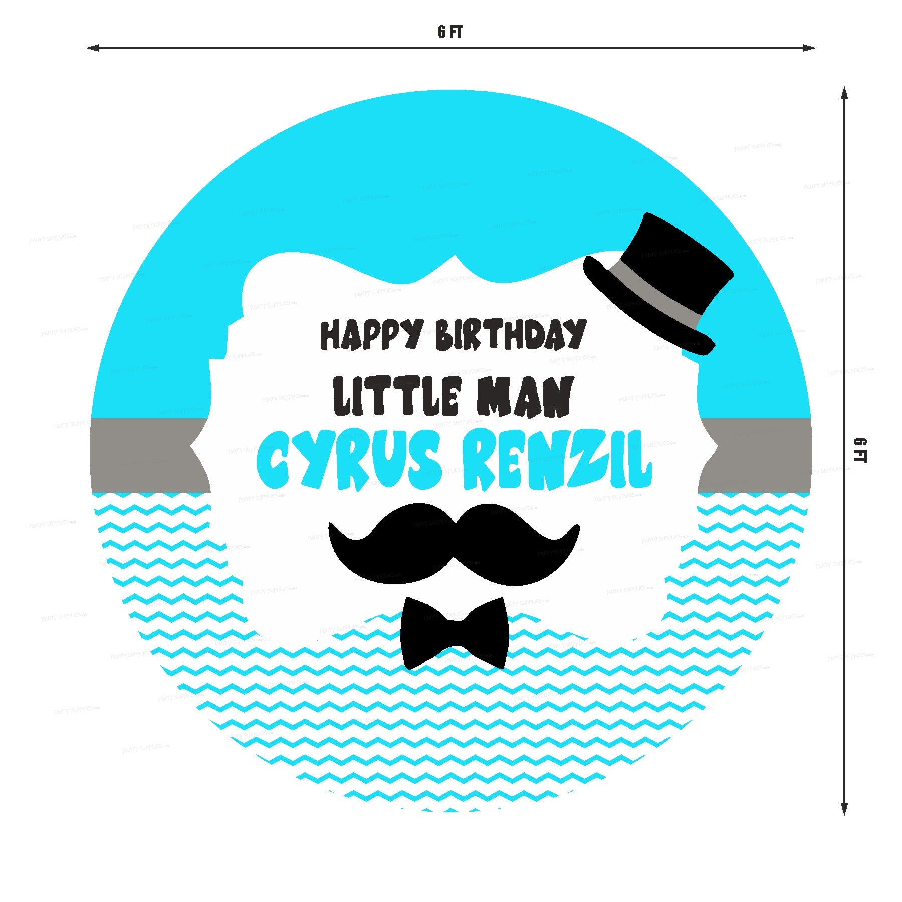 Little Man Theme Personalized Round Backdrop - image 2 of 3 | Party Supplies India