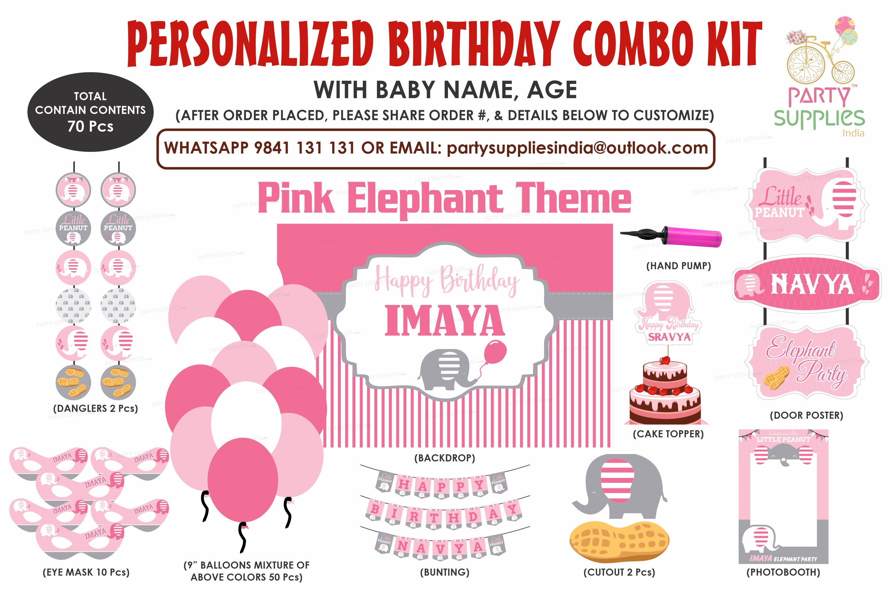 Pink Elephant Theme Exclusive Kit - image 1 of 11 | Party Supplies India
