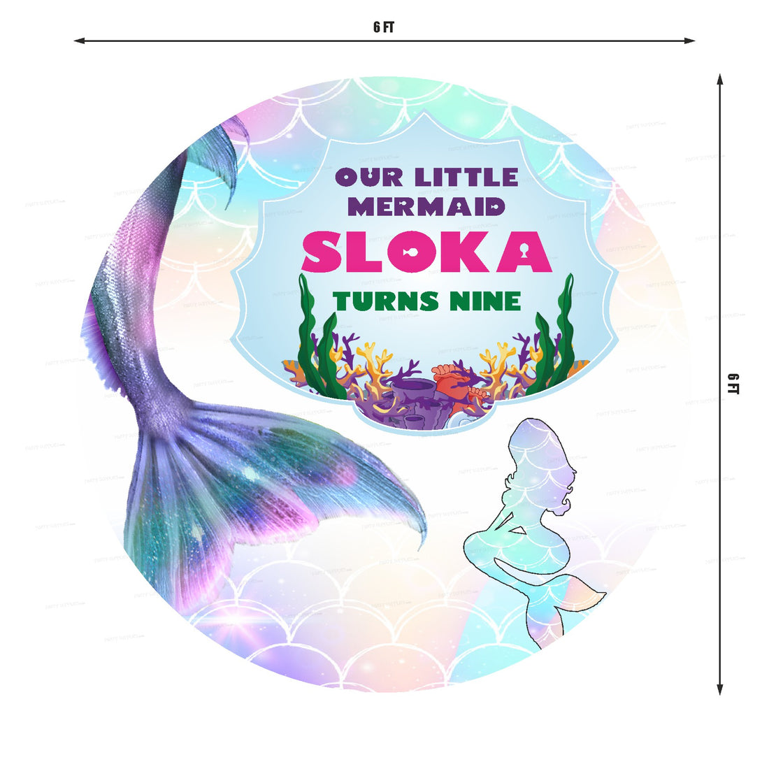 Mermaid Theme Personalized Round Backdrop