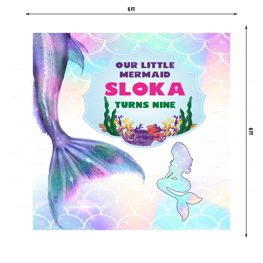 Mermaid Theme Personalized Square Backdrop