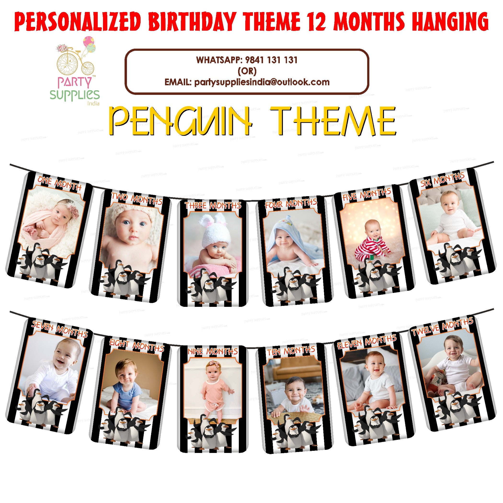 Penguin Theme 12 Months Photo Banner