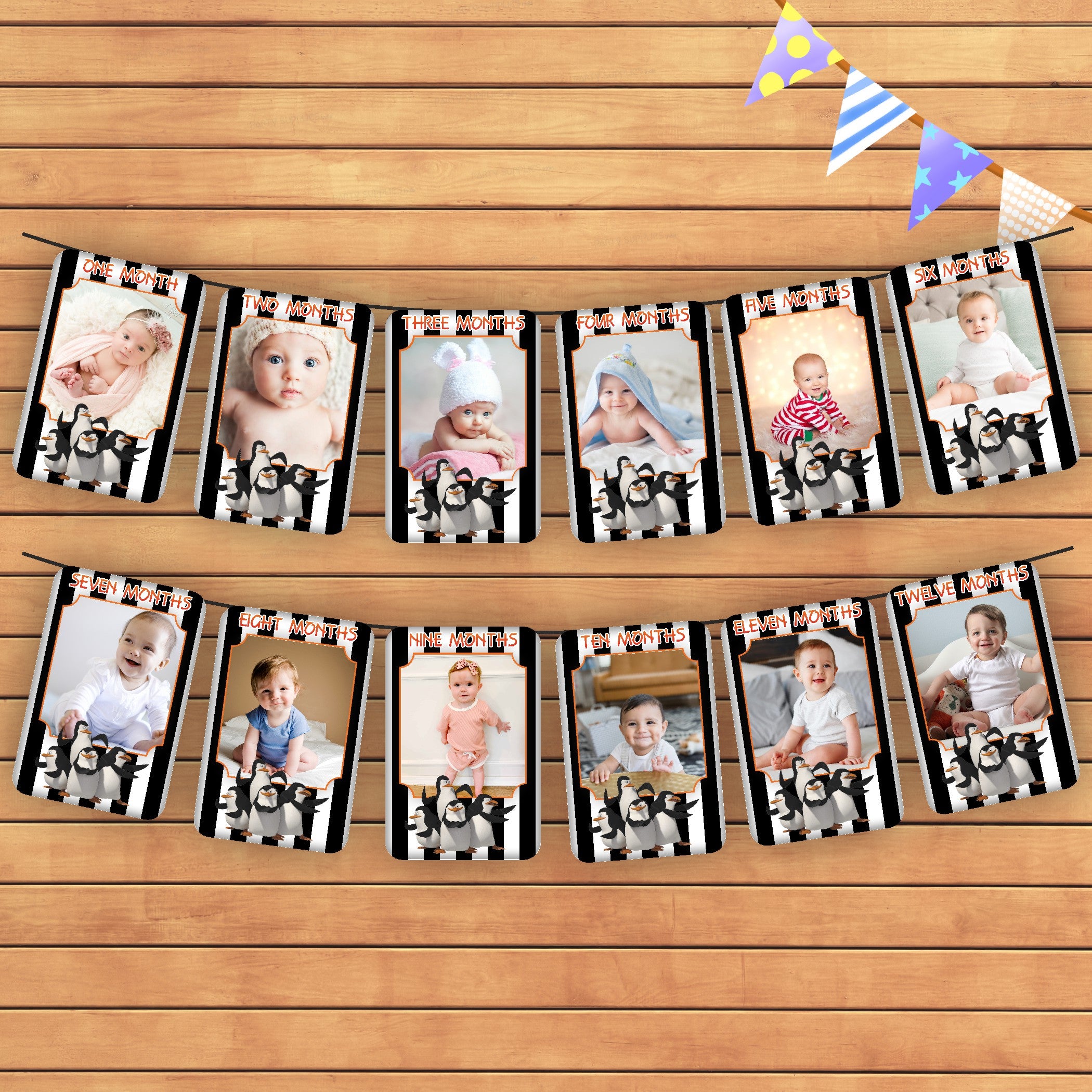 Penguin Theme 12 Months Photo Banner