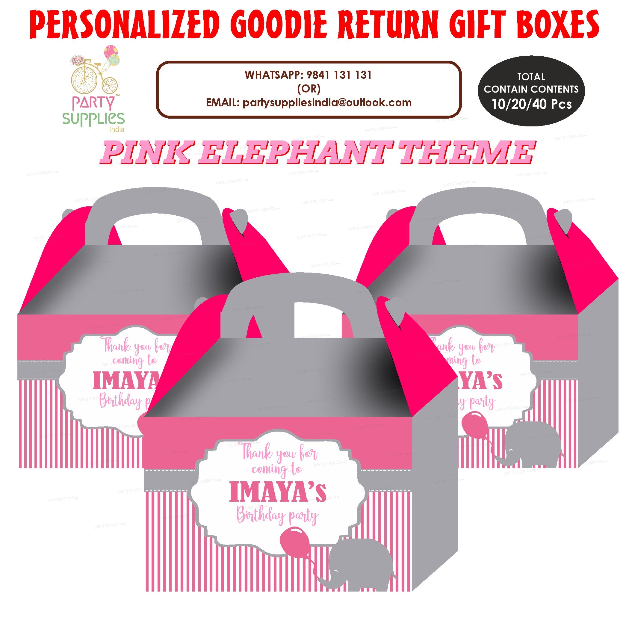 Pink Elephant Theme Goodie Return Gift Boxes