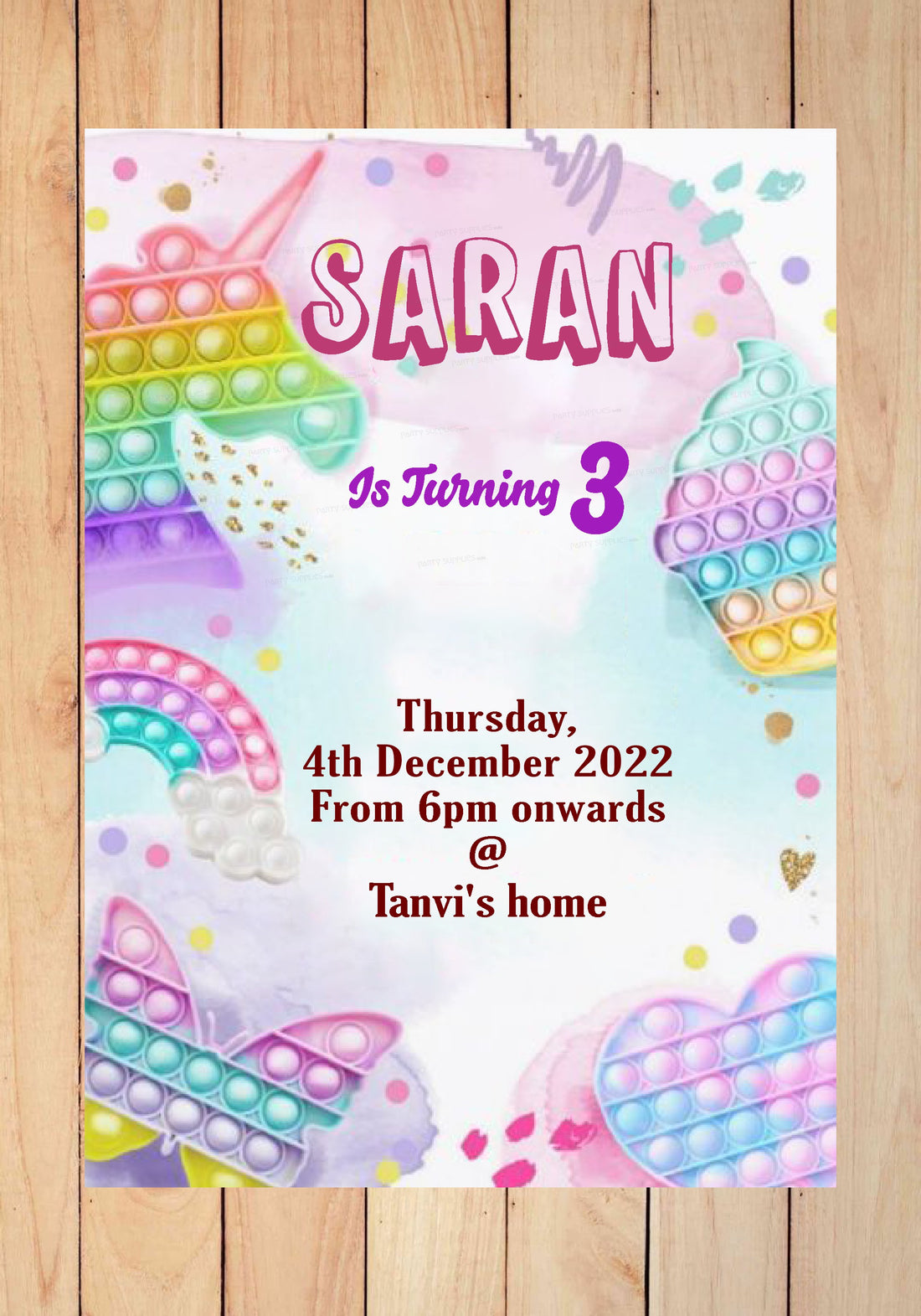 Pop It Theme Customized Invite