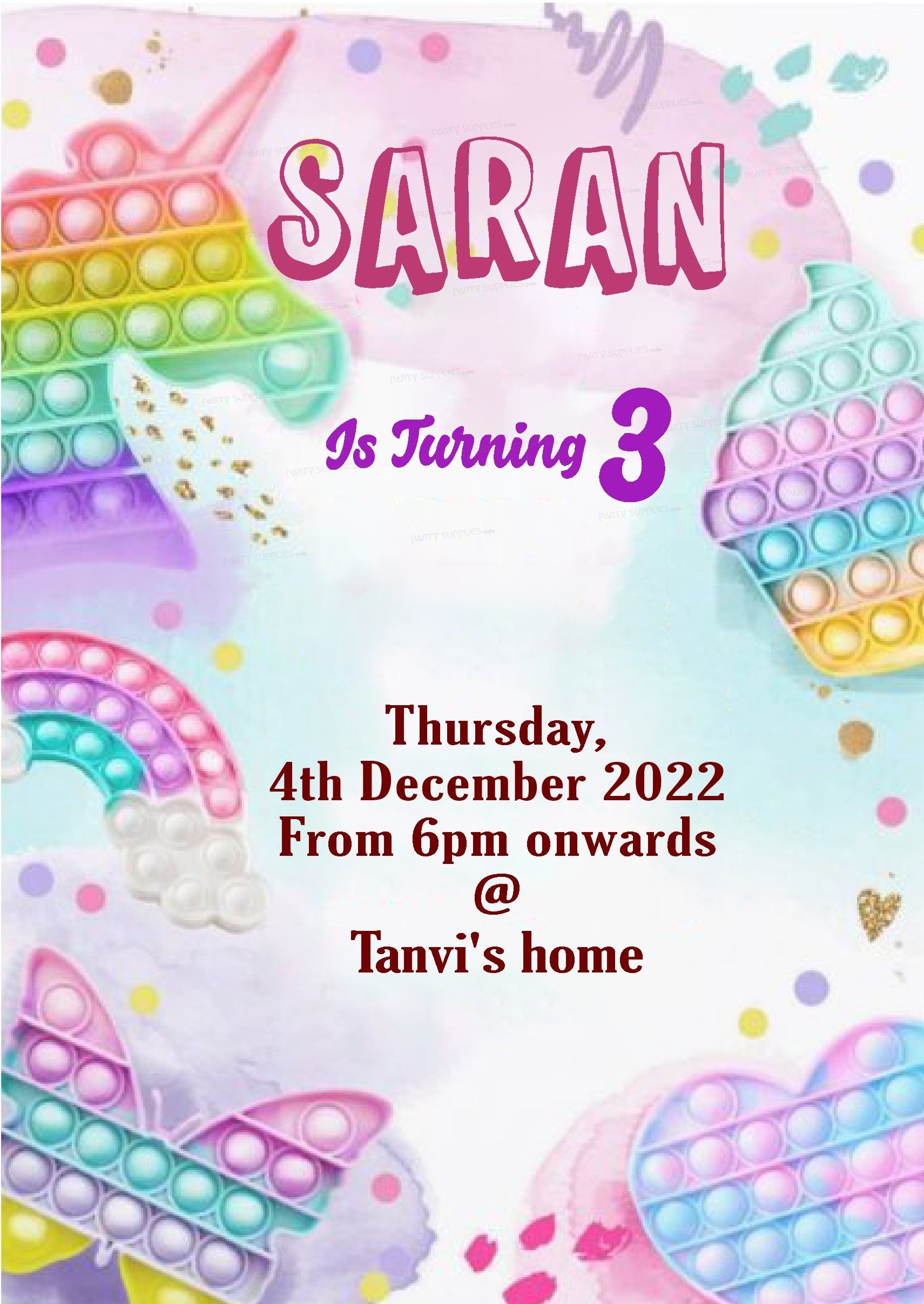 Pop It Theme Customized Invite