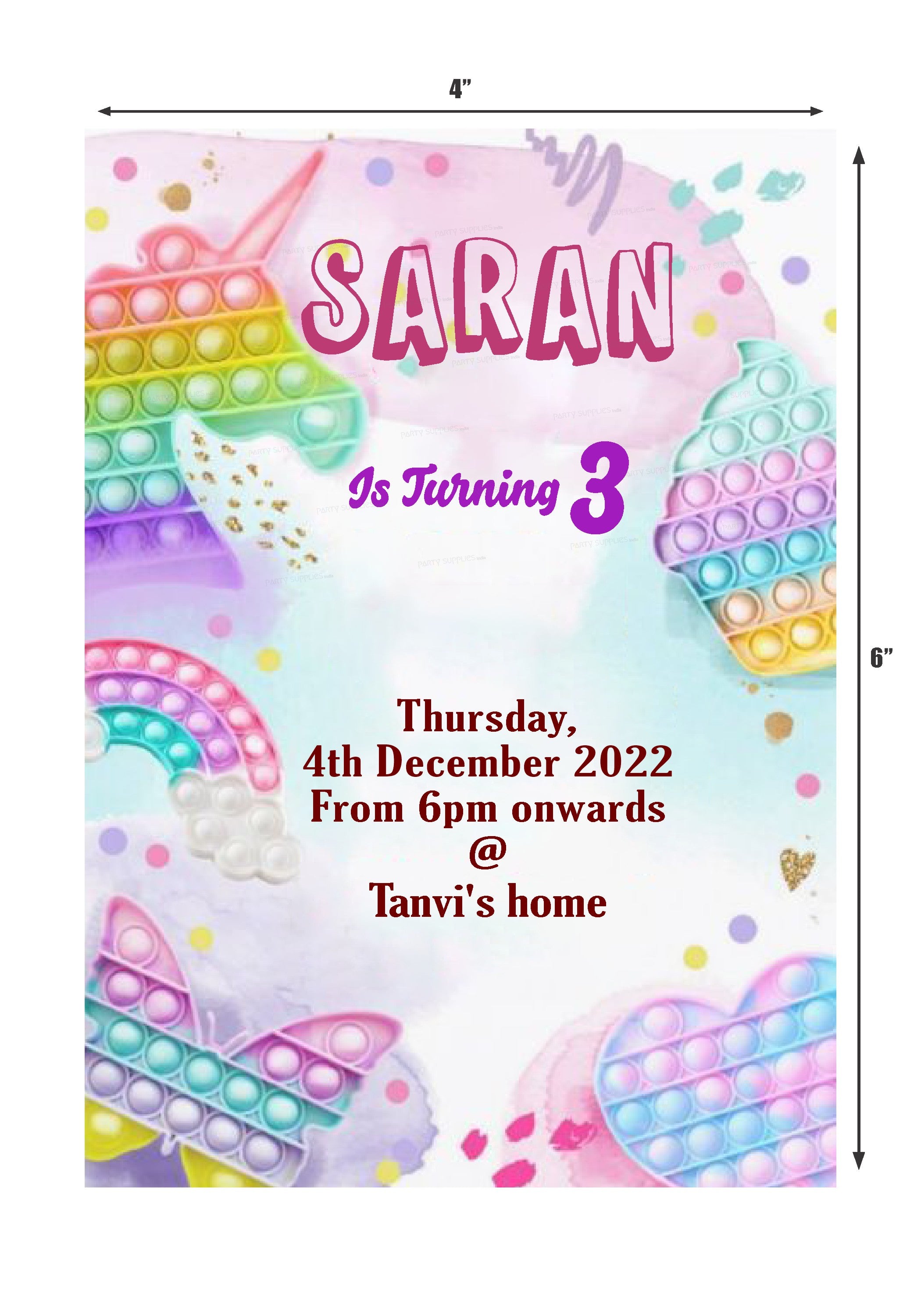Pop It Theme Customized Invite