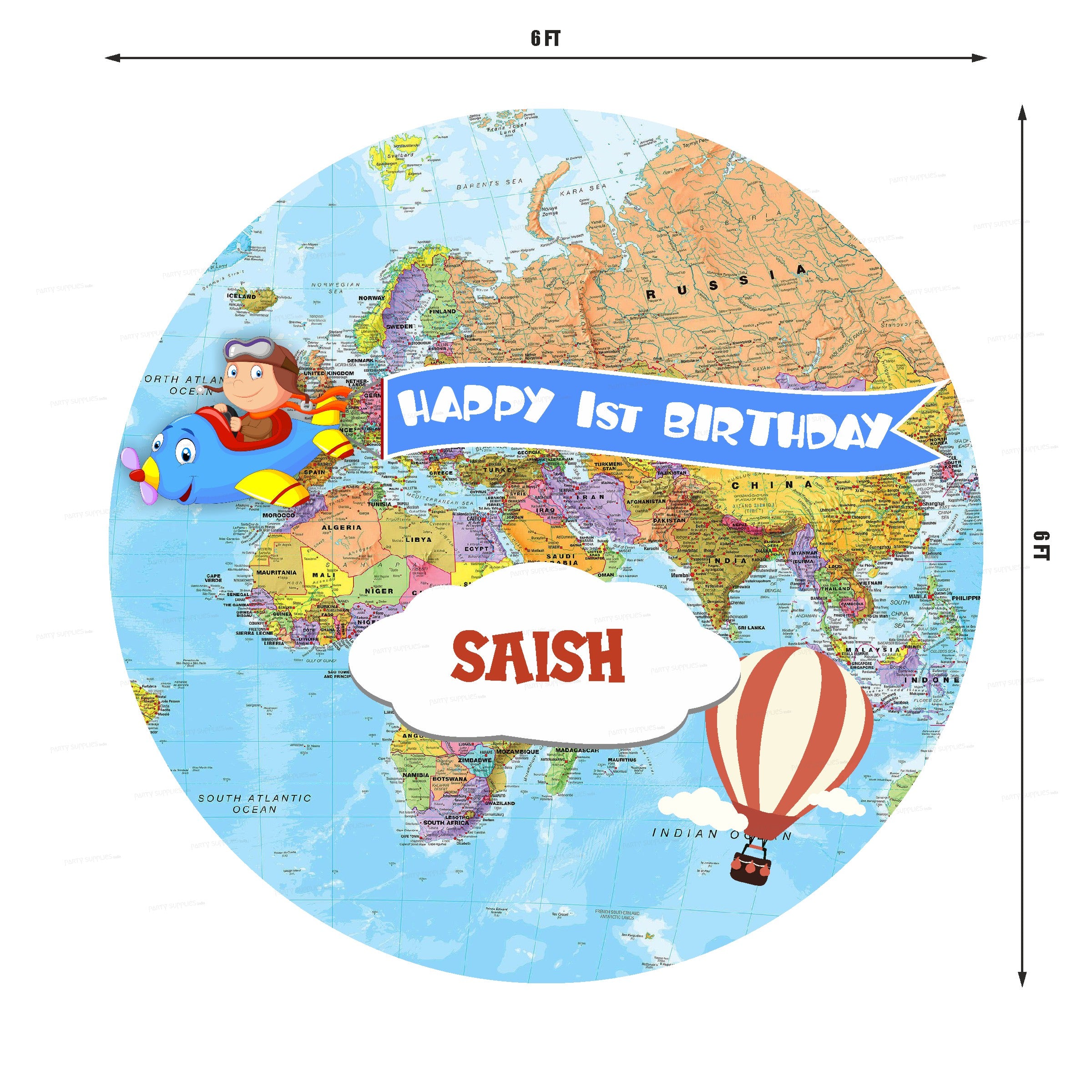 Aeroplane Theme Personalized Round Backdrop