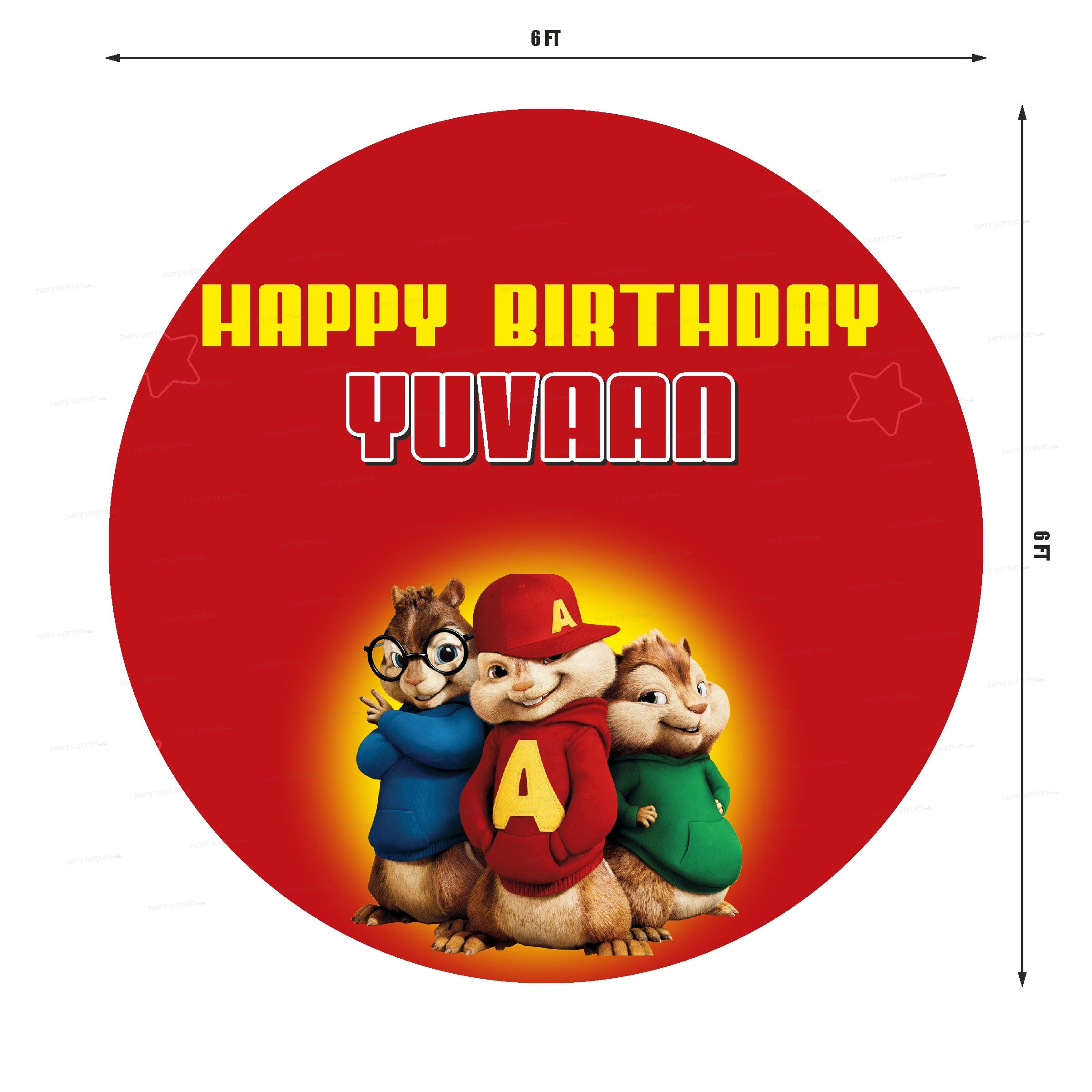 Alvin and Chipmunks Theme Personalized Round Backdrop - image 2 of 3 | Party Supplies India