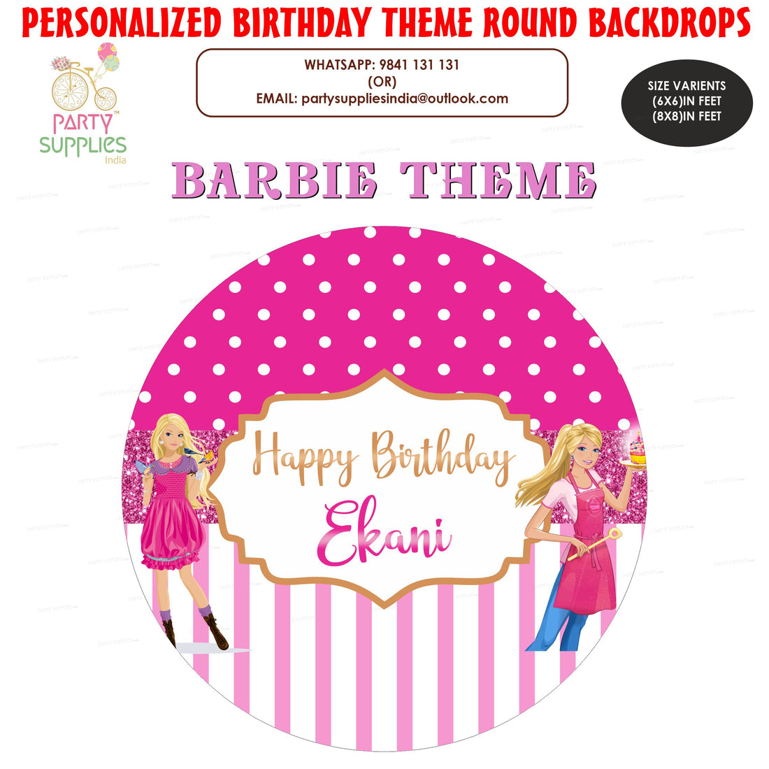 PSI Barbie Theme Round Customized Backdrop