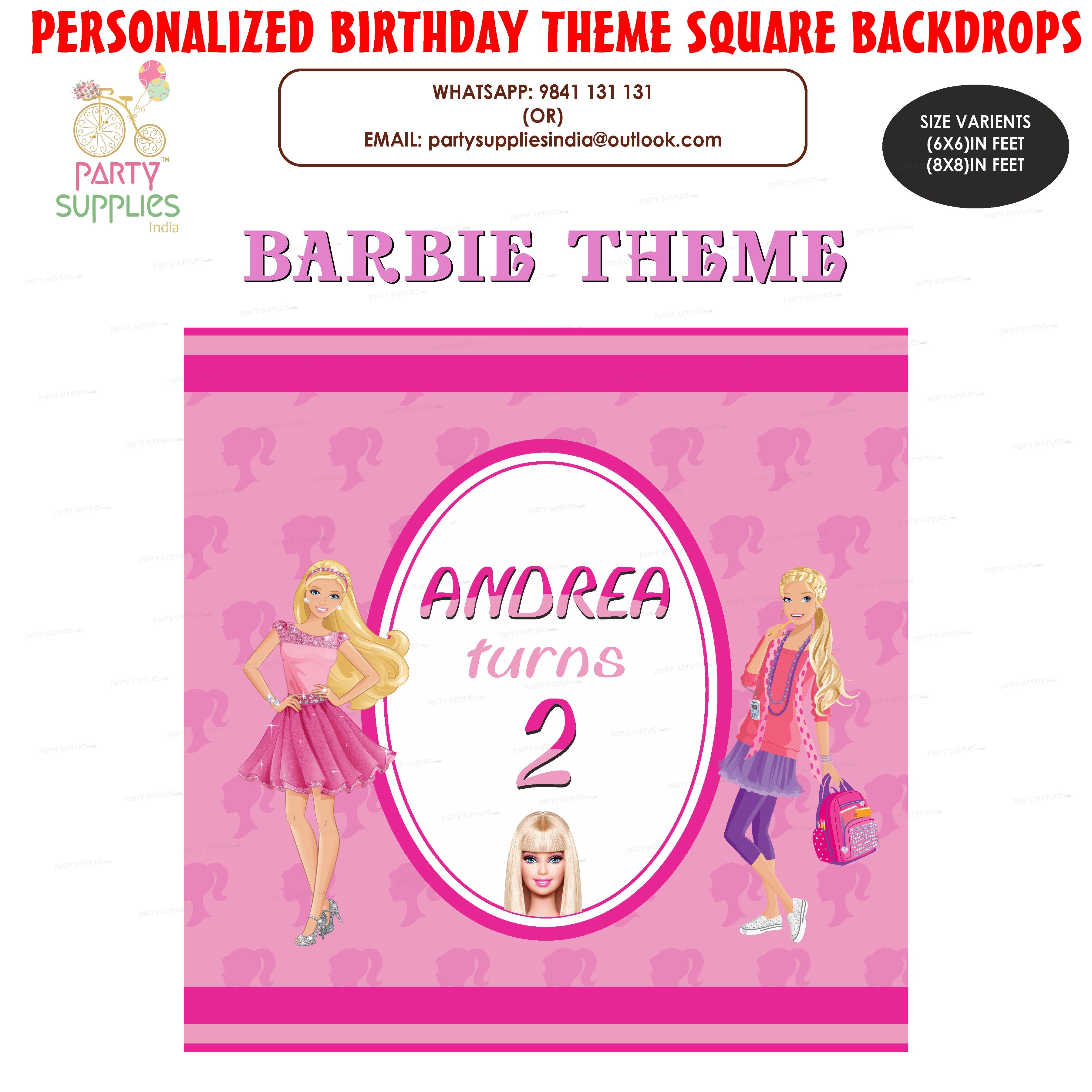 Barbie Theme Personalized Square Backdrop - image 1 of 3 | Party Supplies India