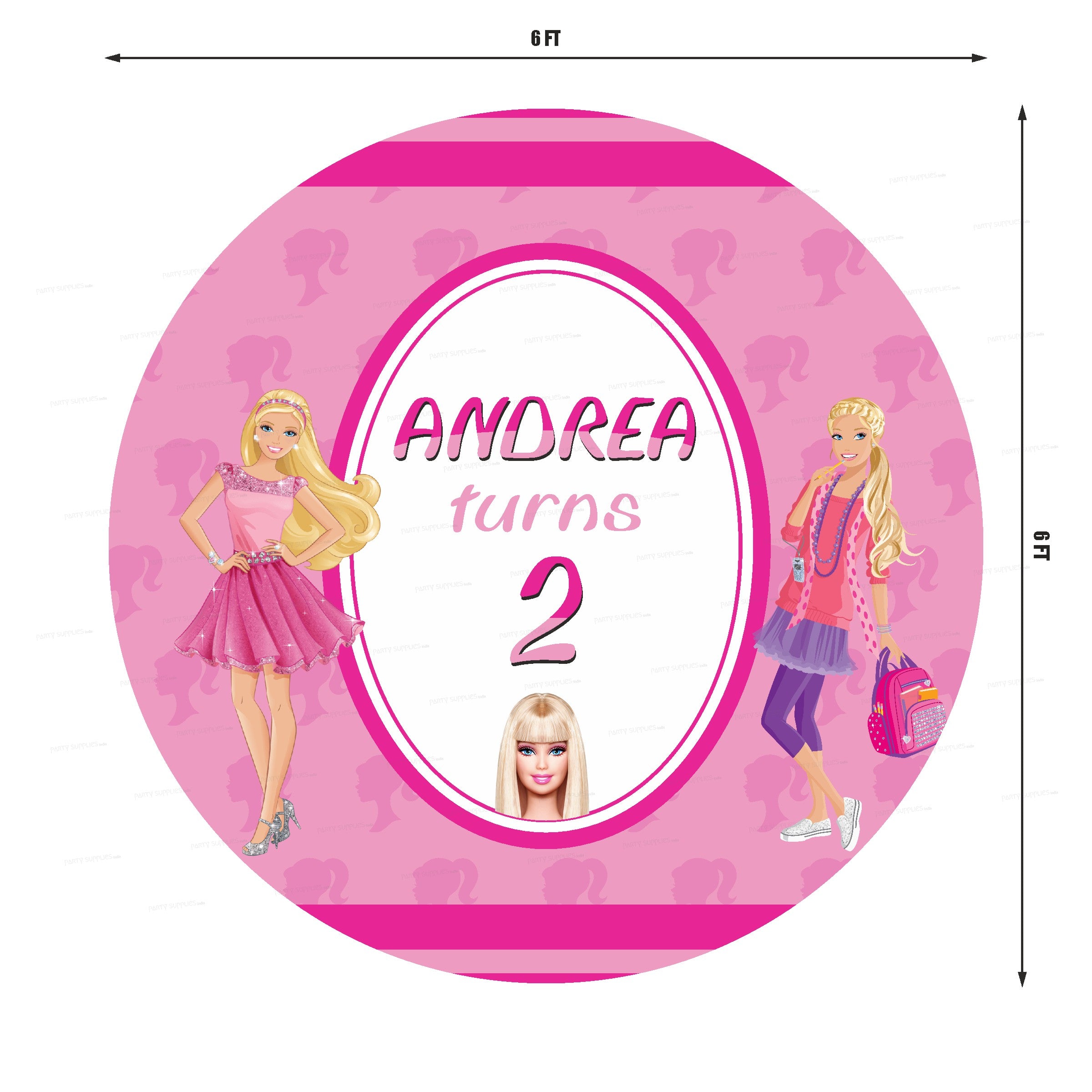 Barbie Theme Round Personalized Backdrop - image 2 of 4 | Party Supplies India