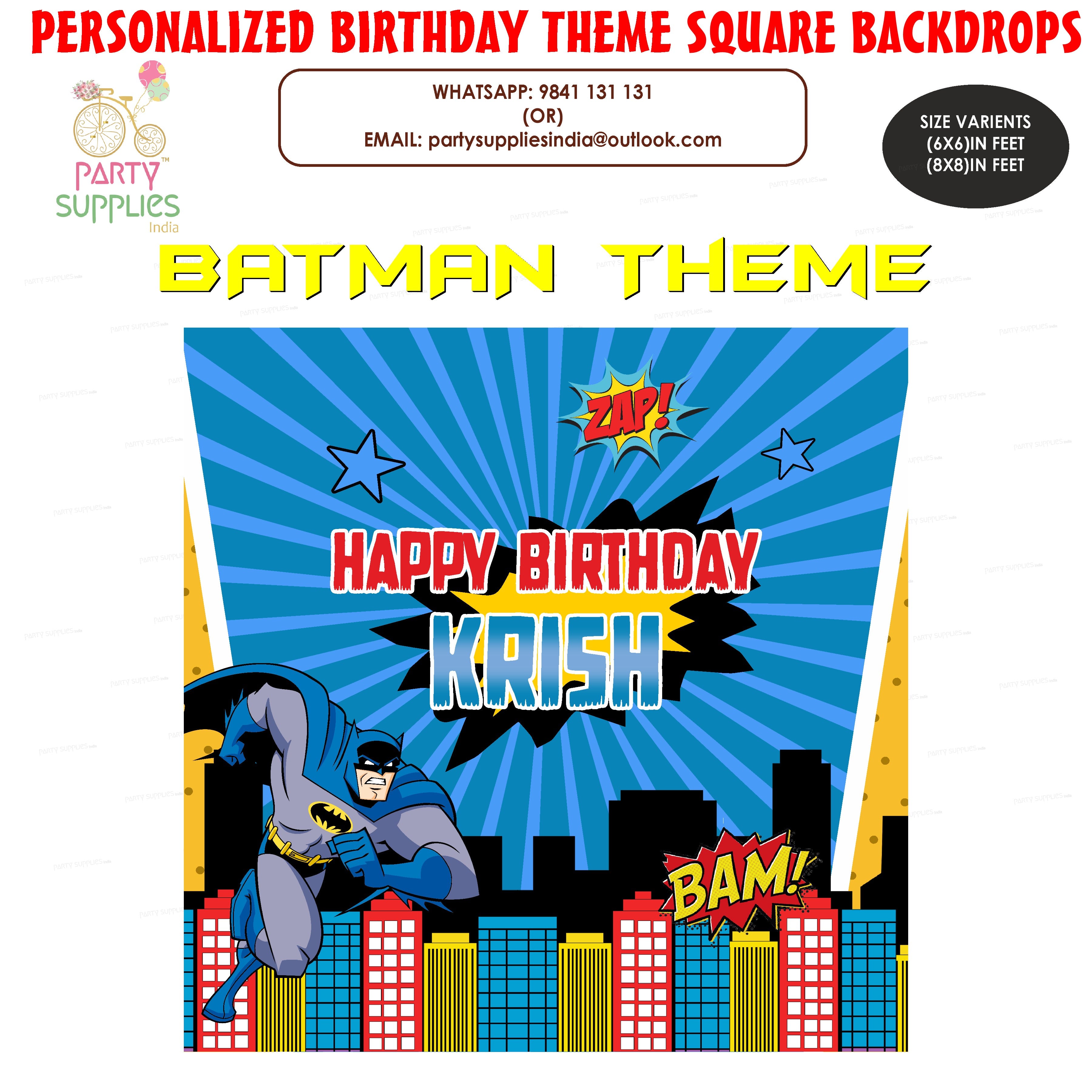 Batman Theme Square Personalized Backdrop