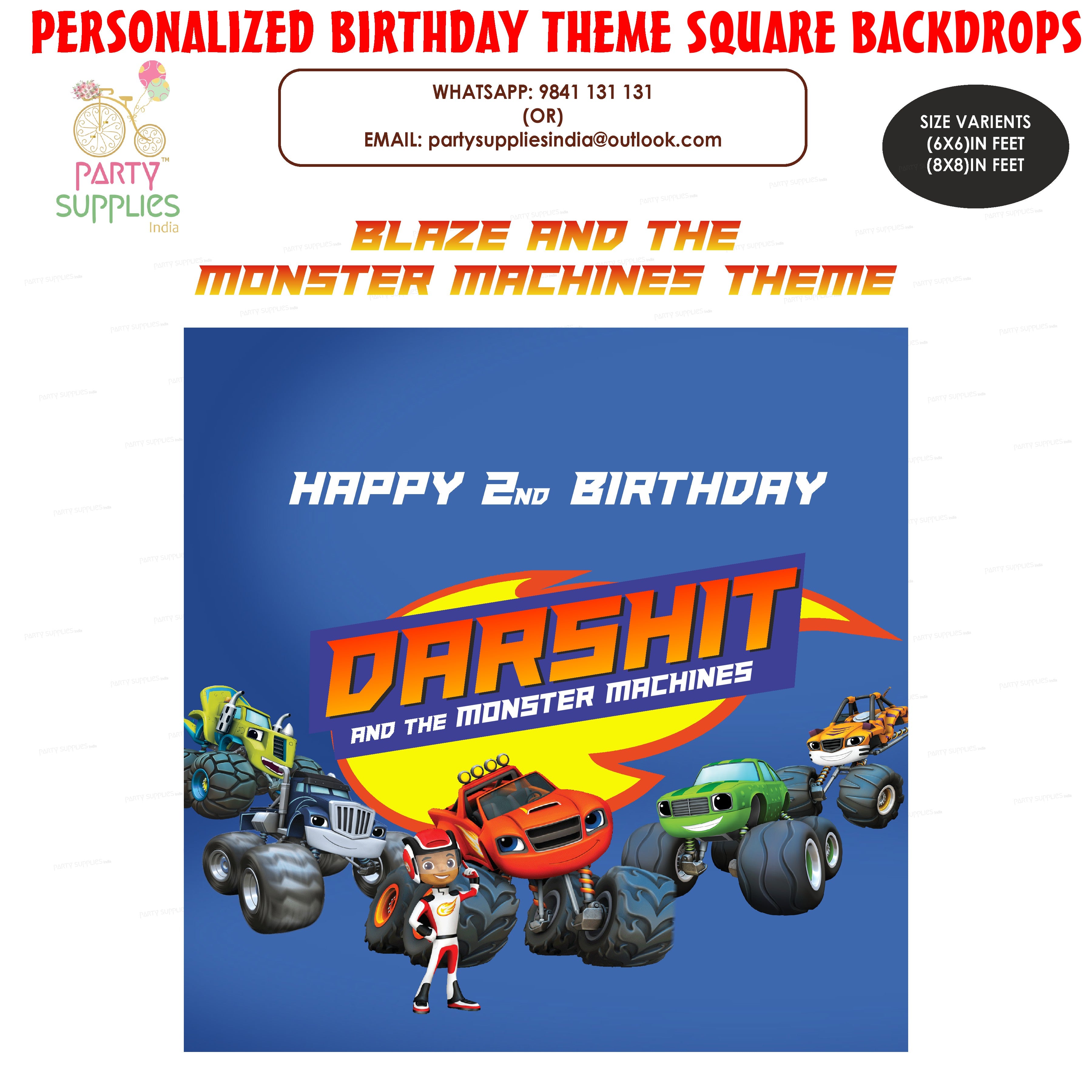 Blaze and the Monster Machines Theme Customized Square Backdrop - image 1 of 3 | Party Supplies India