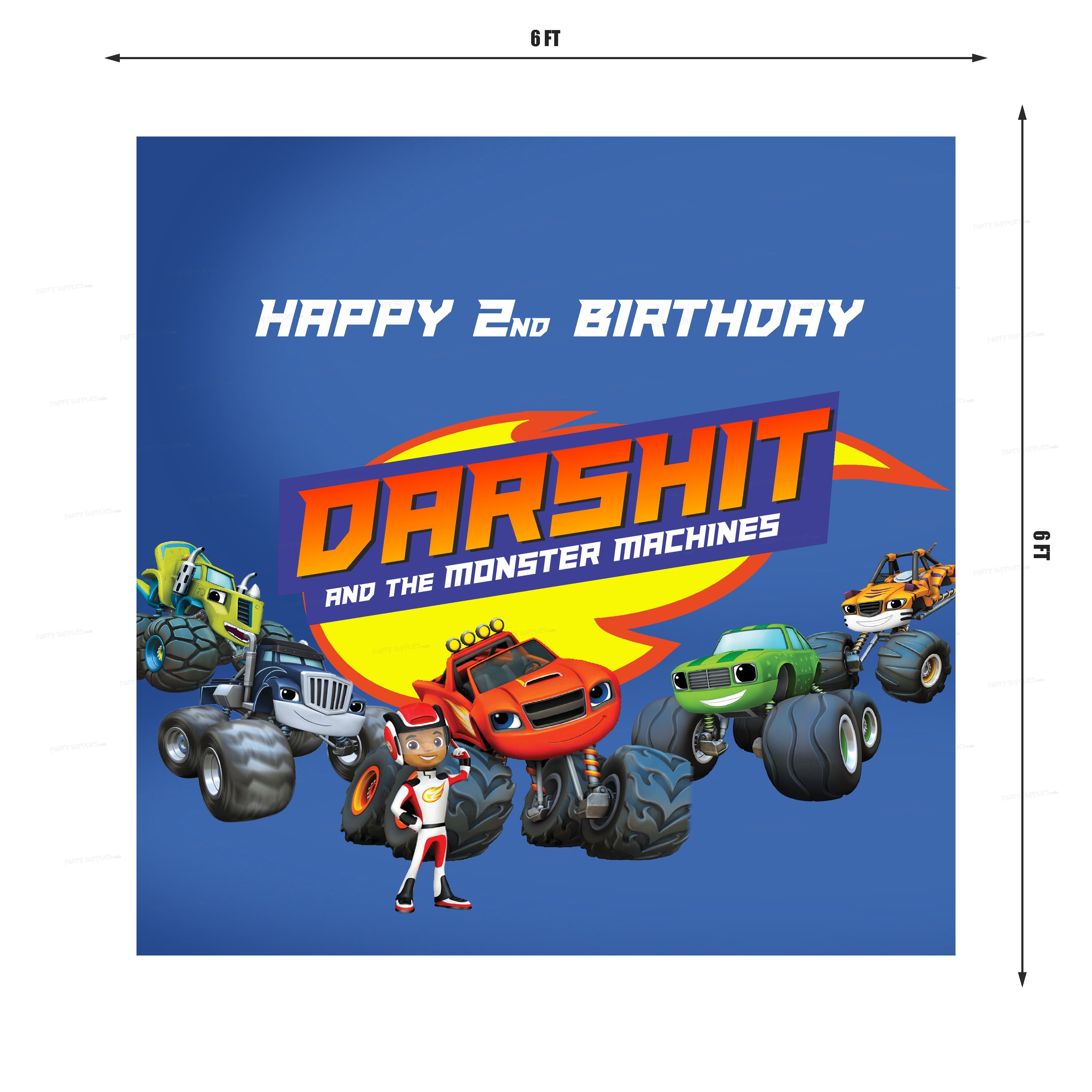 Blaze and the Monster Machines Theme Customized Square Backdrop - image 2 of 3 | Party Supplies India