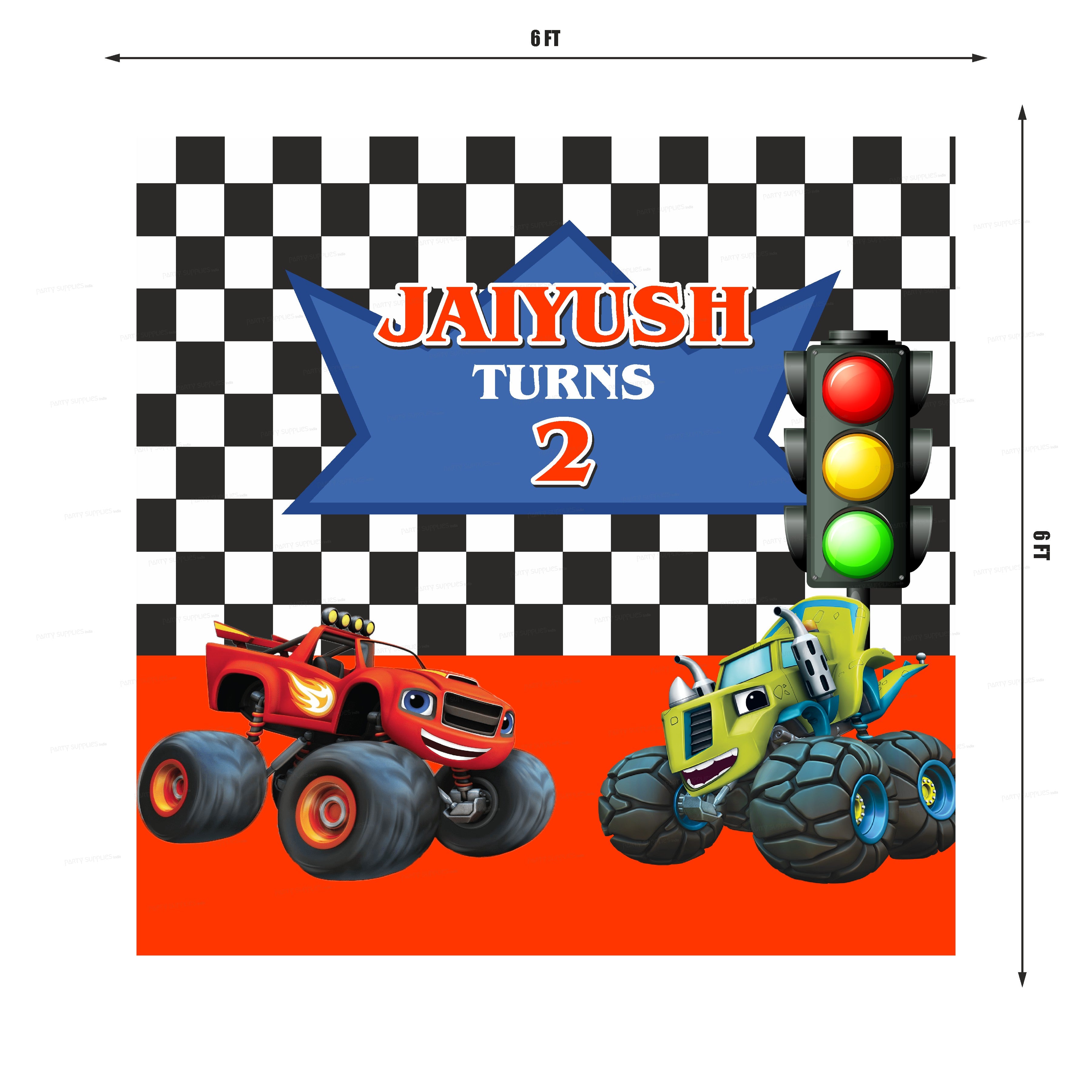 Blaze and the Monster Machines Theme Personalized Square Backdrop - image 2 of 3 | Party Supplies India