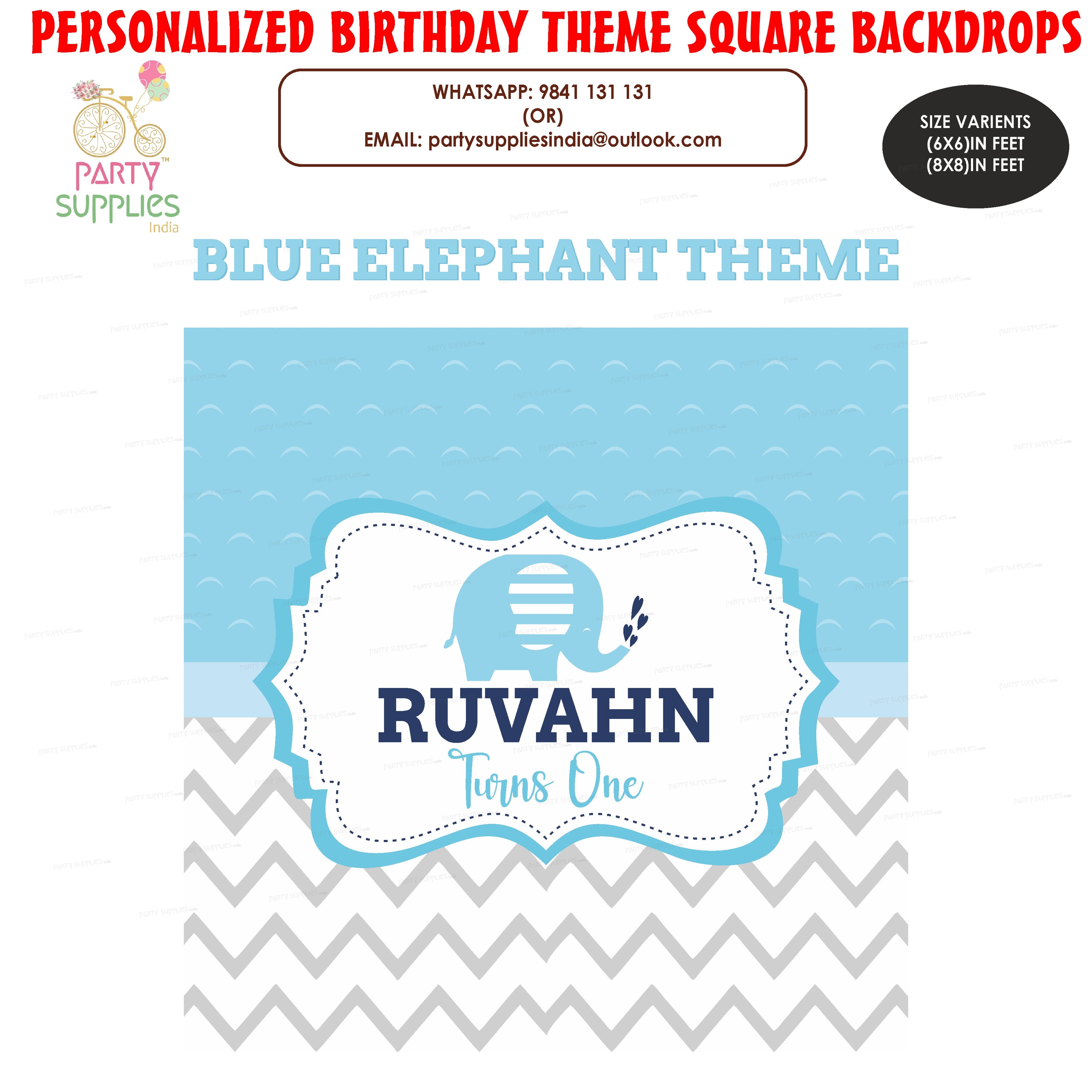 Blue Elephant Theme Customized Square Backdrop Backdrop