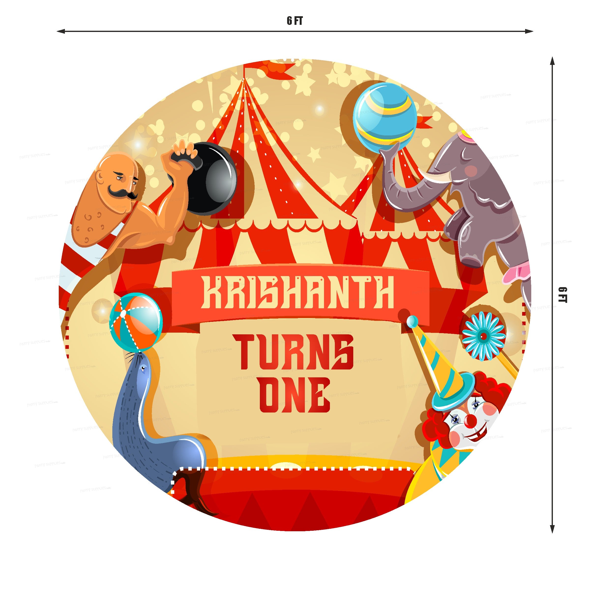 Circus Theme Personalized Round Backdrop