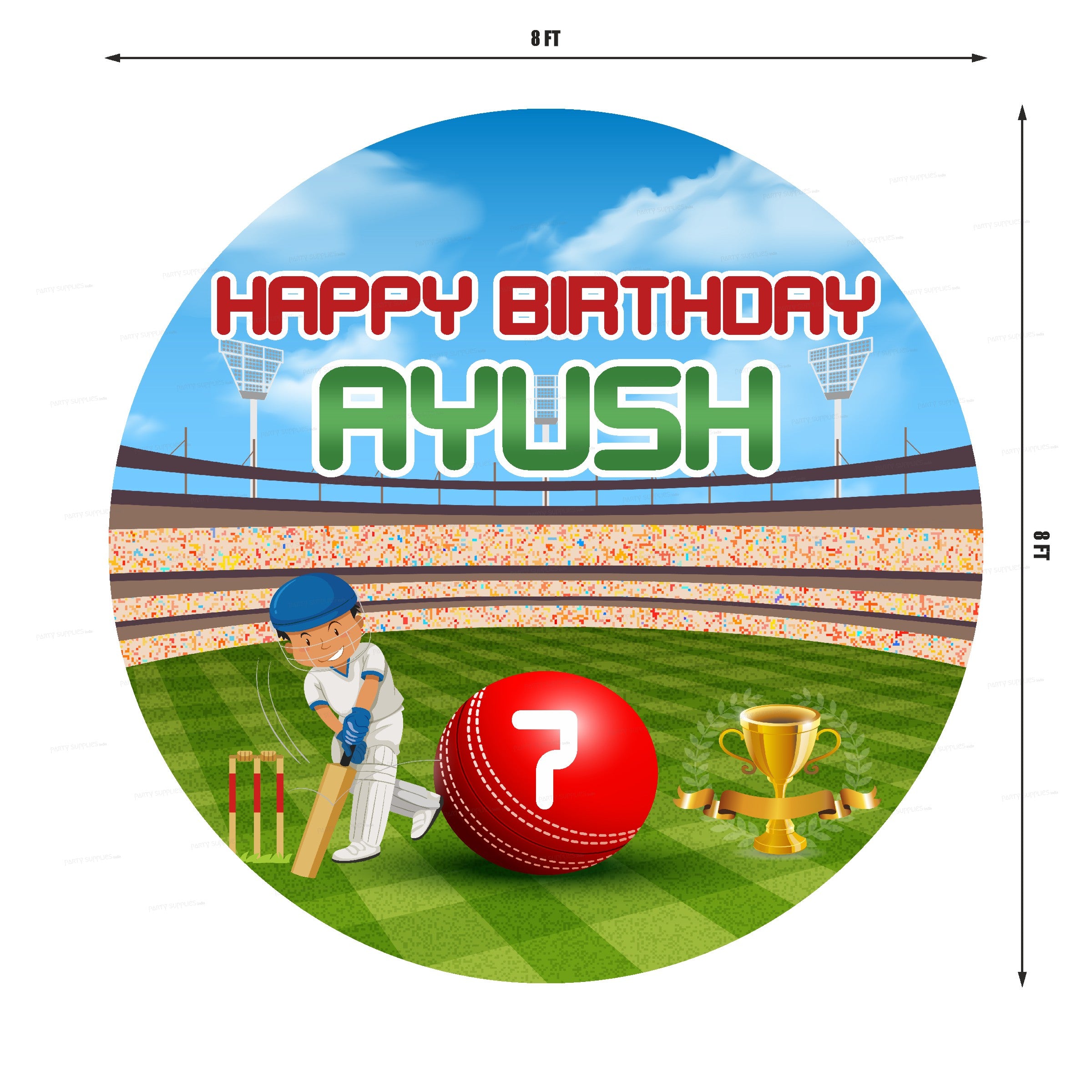 Cricket Theme Personalized Round Backdrop
