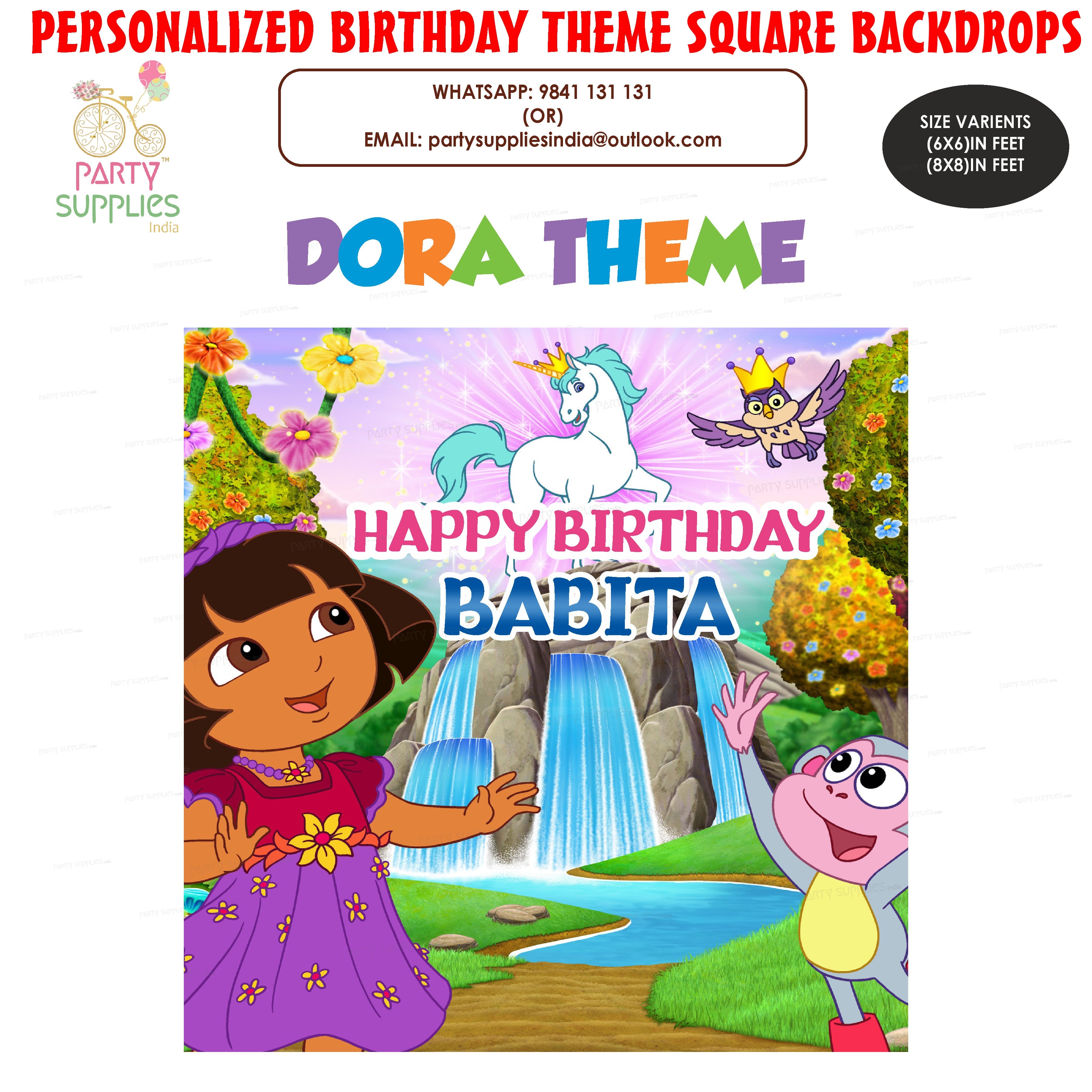 Dora Theme Personalized Square Backdrop