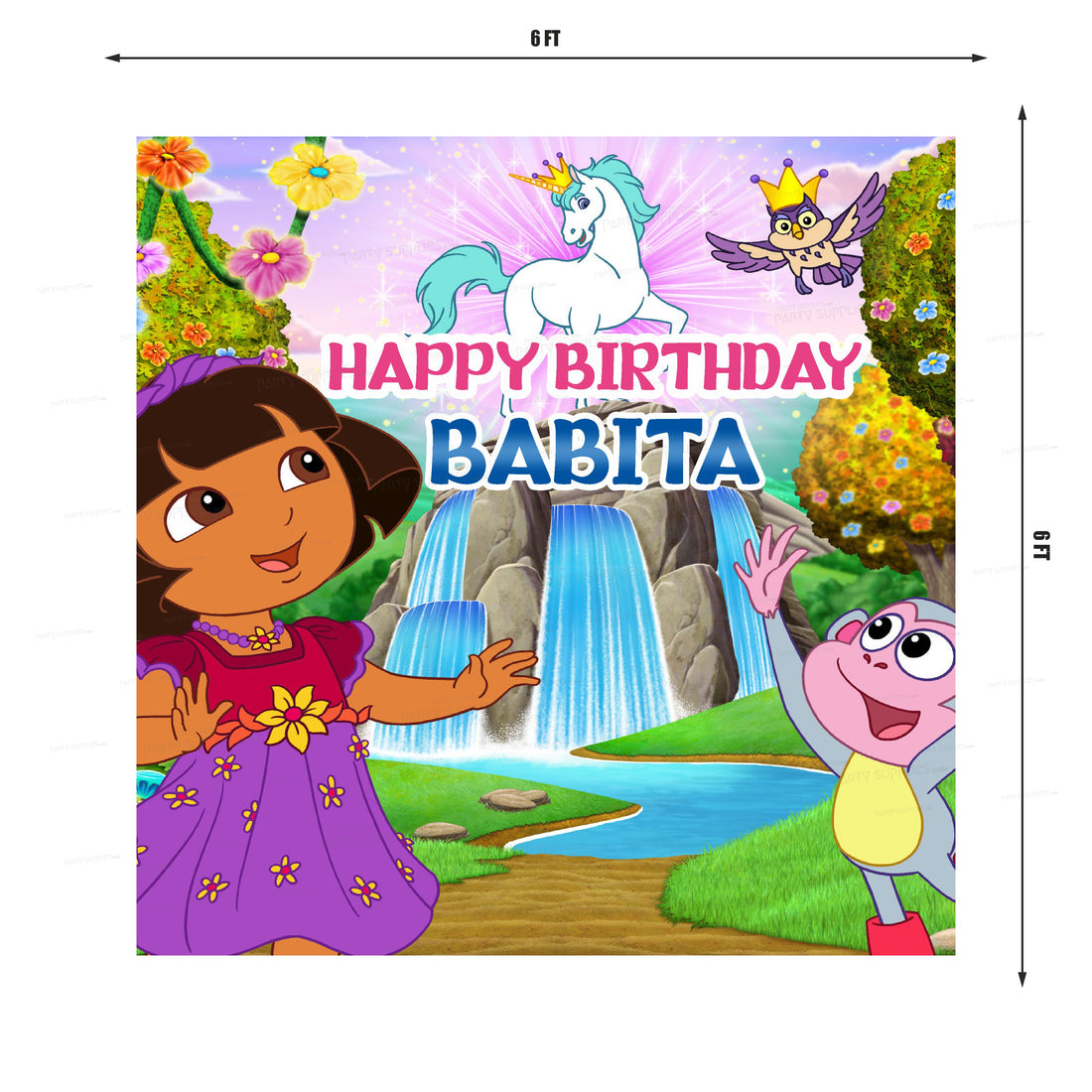 Dora Theme Personalized Square Backdrop