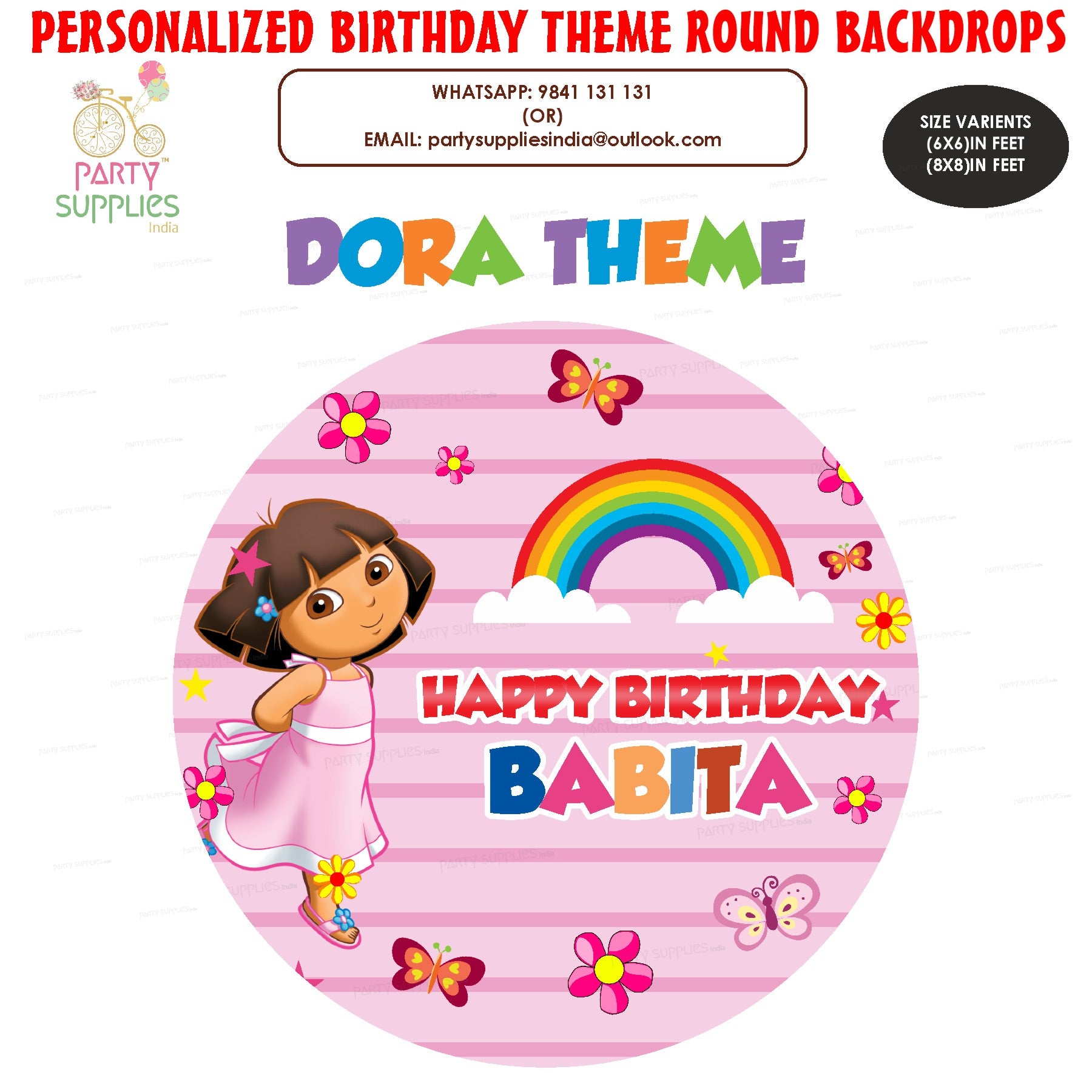 Dora Theme Rainbow Round Backdrop