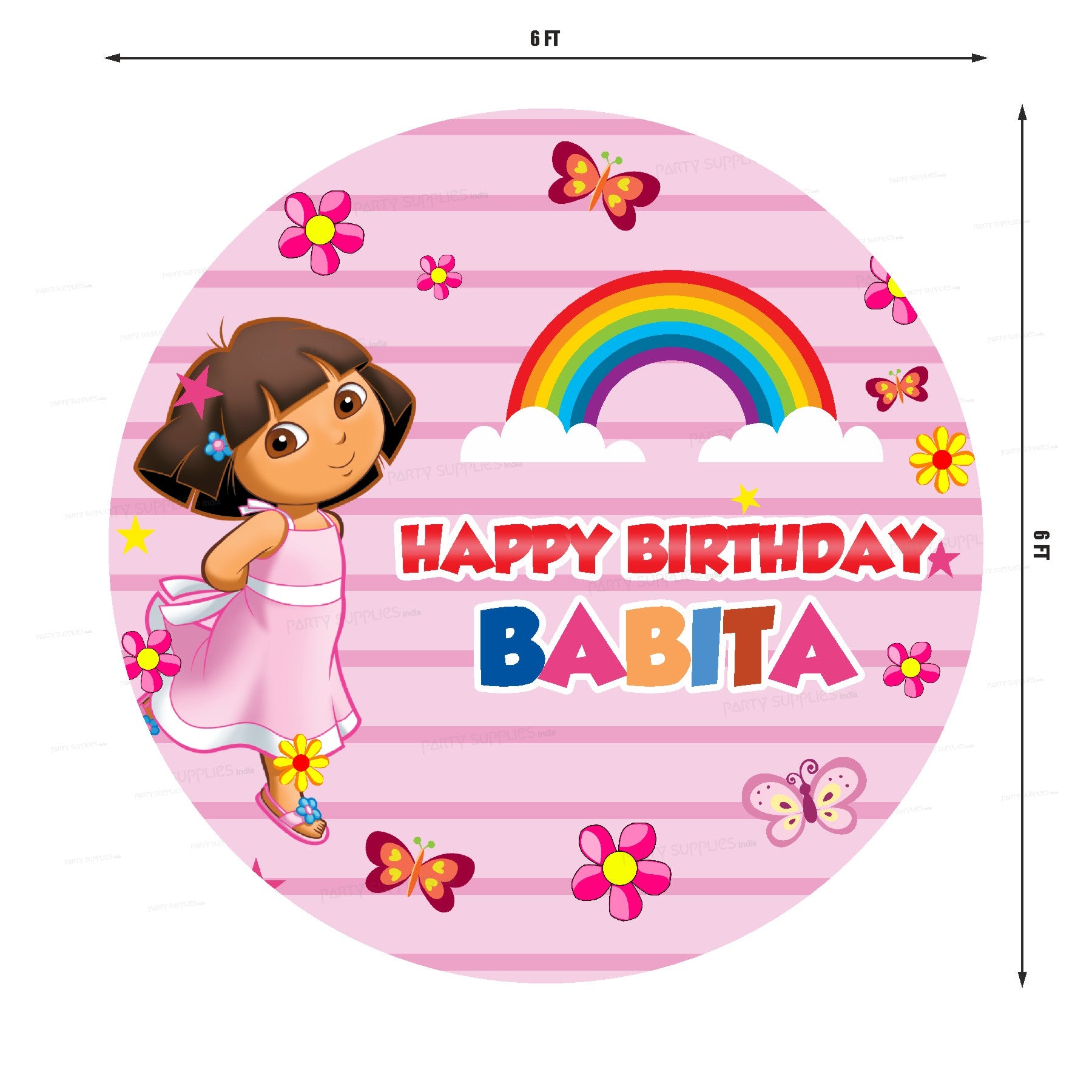 Dora Theme Rainbow Round Backdrop