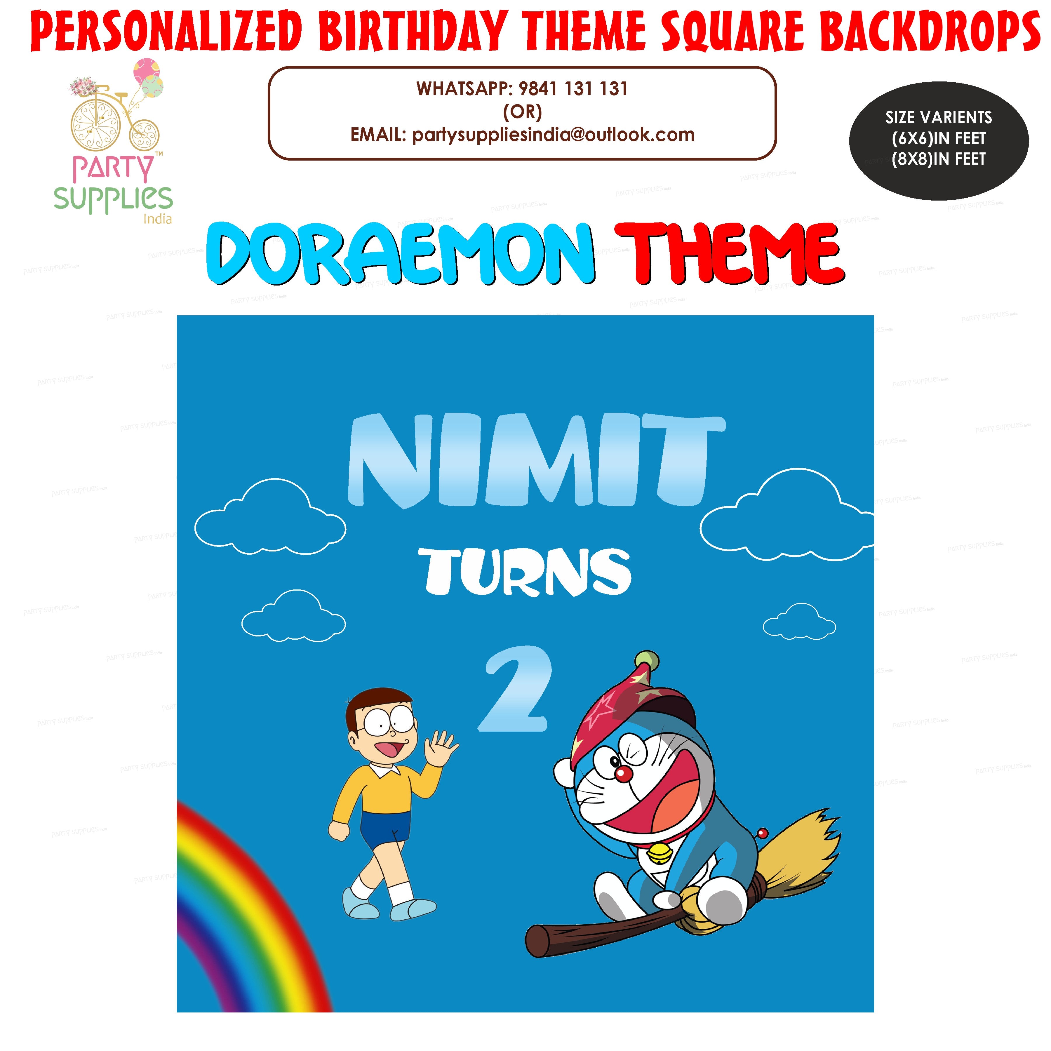 Doraemon Theme Personalized Square Backdrop - image 1 of 3 | Party Supplies India