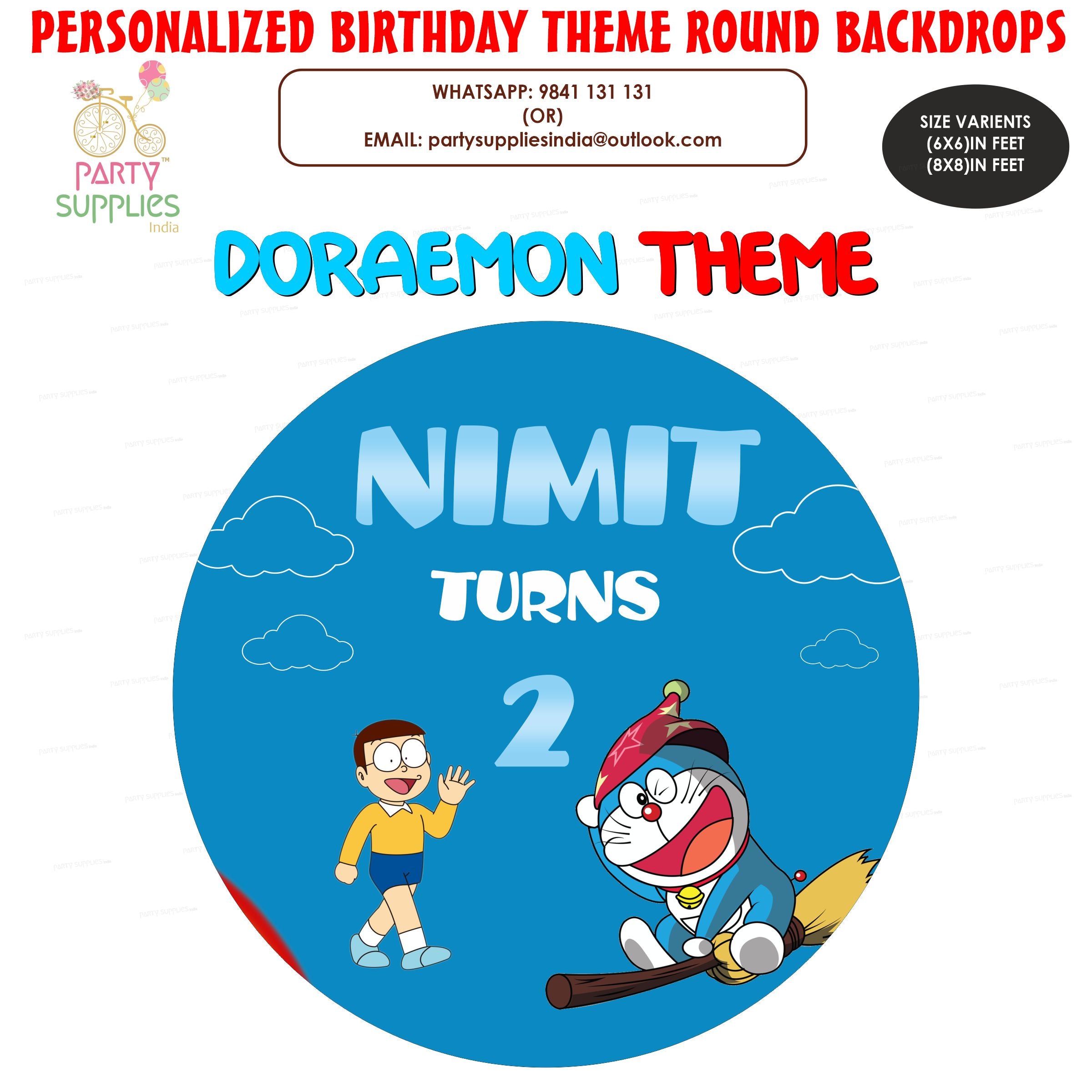 Doraemon Theme Personalized Round Backdrop - image 1 of 4 | Party Supplies India