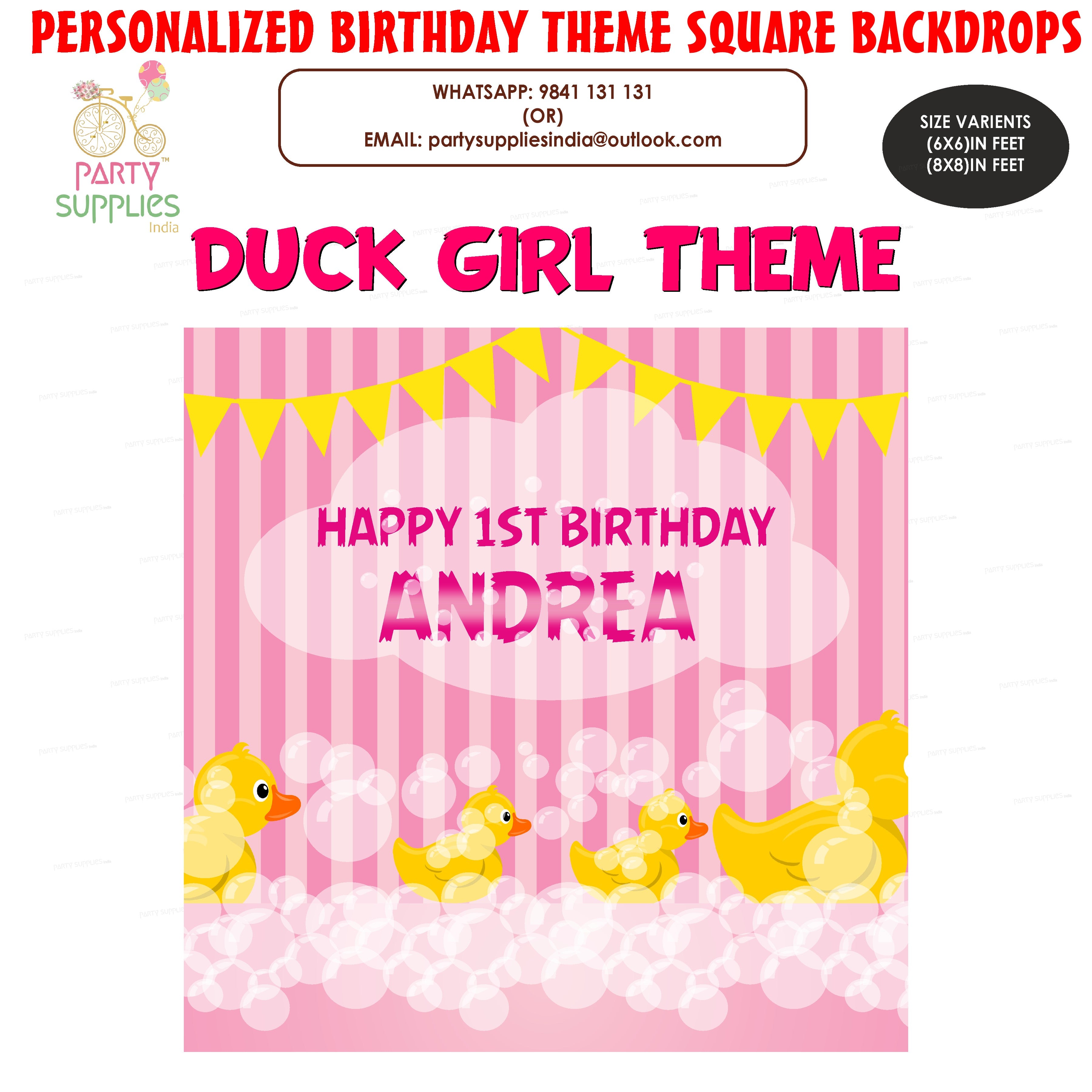 Duck Theme Girl With Name Square Backdrop