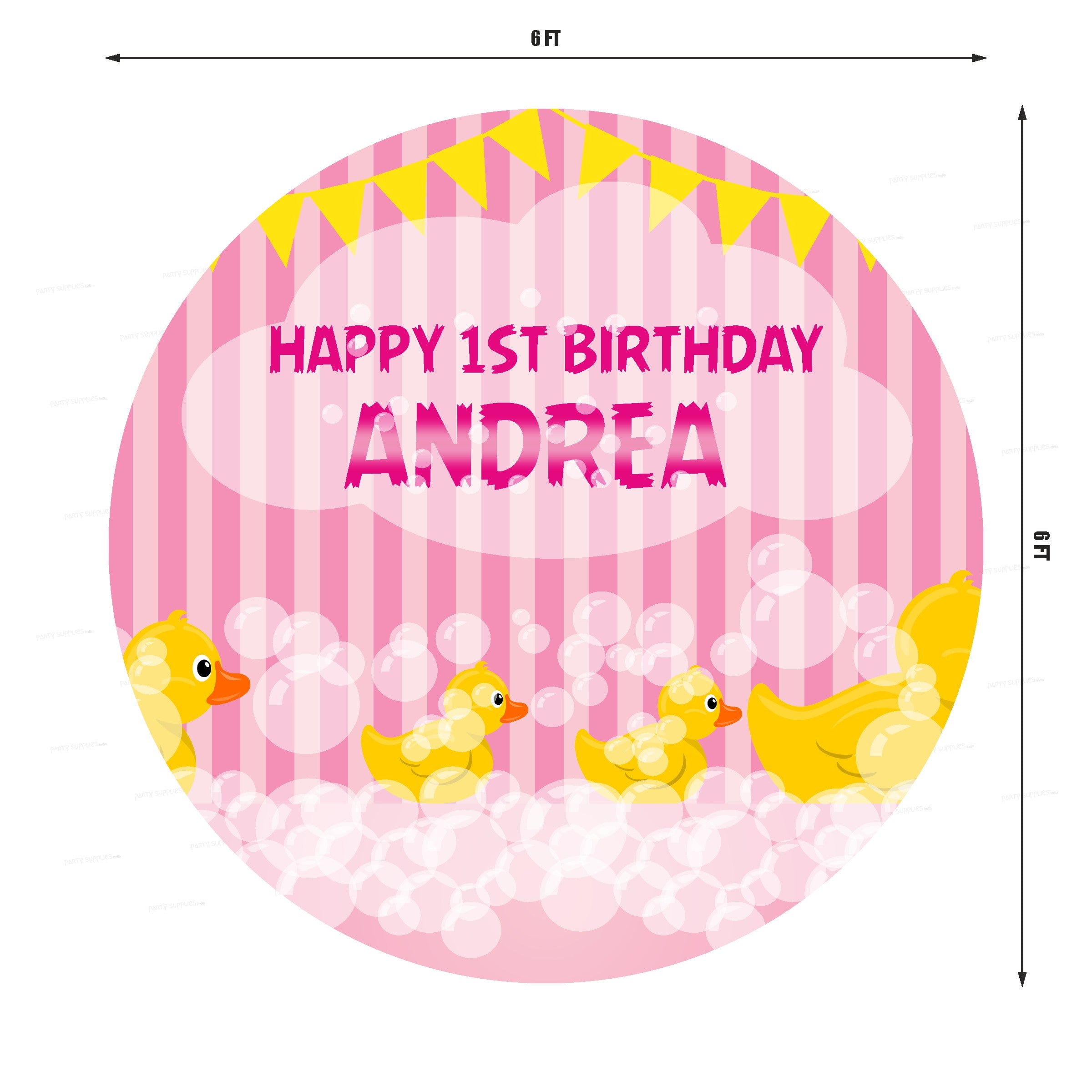 Duck Theme Girl With Name Round Backdrop - image 2 of 4 | Party Supplies India