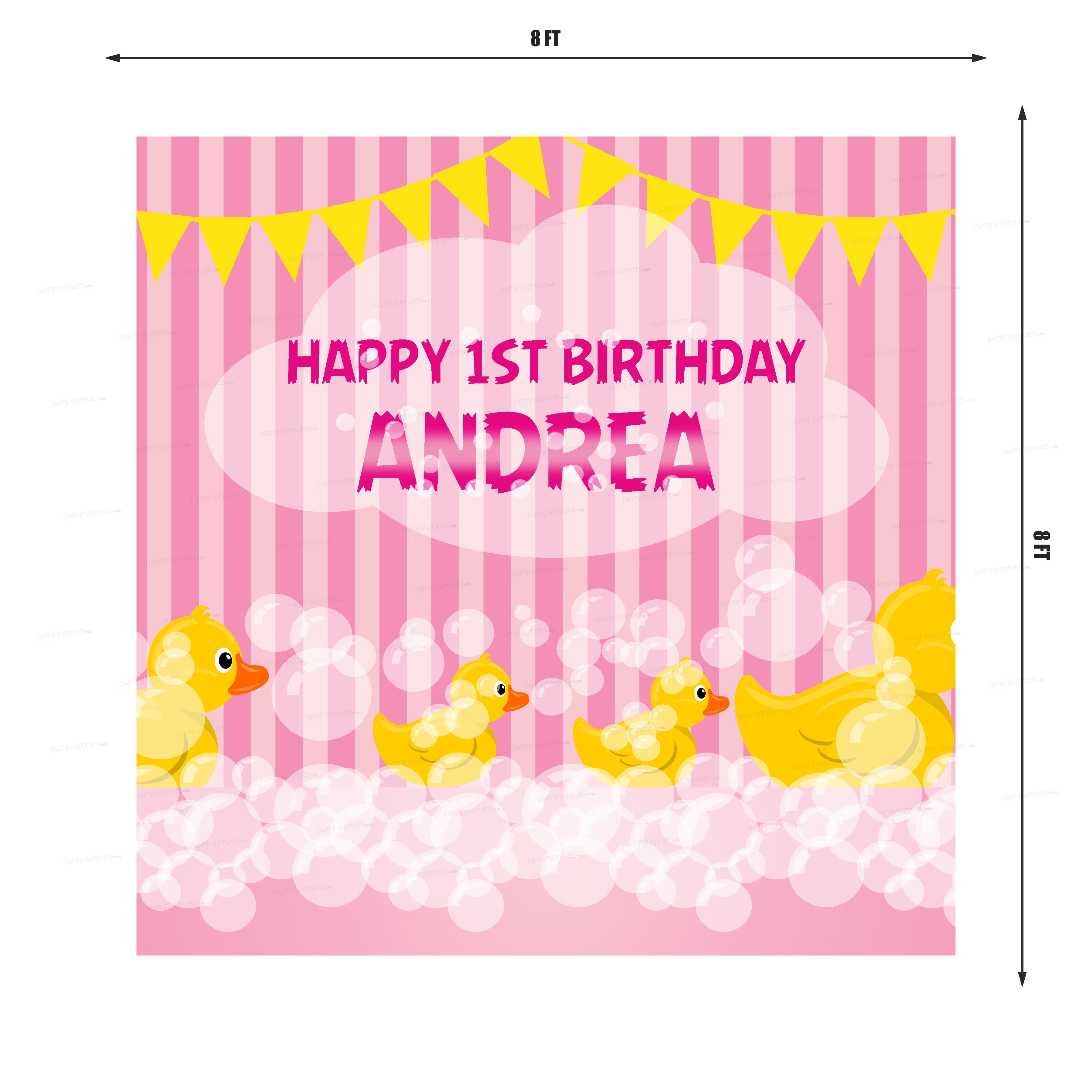 Duck Theme Girl With Name Square Backdrop