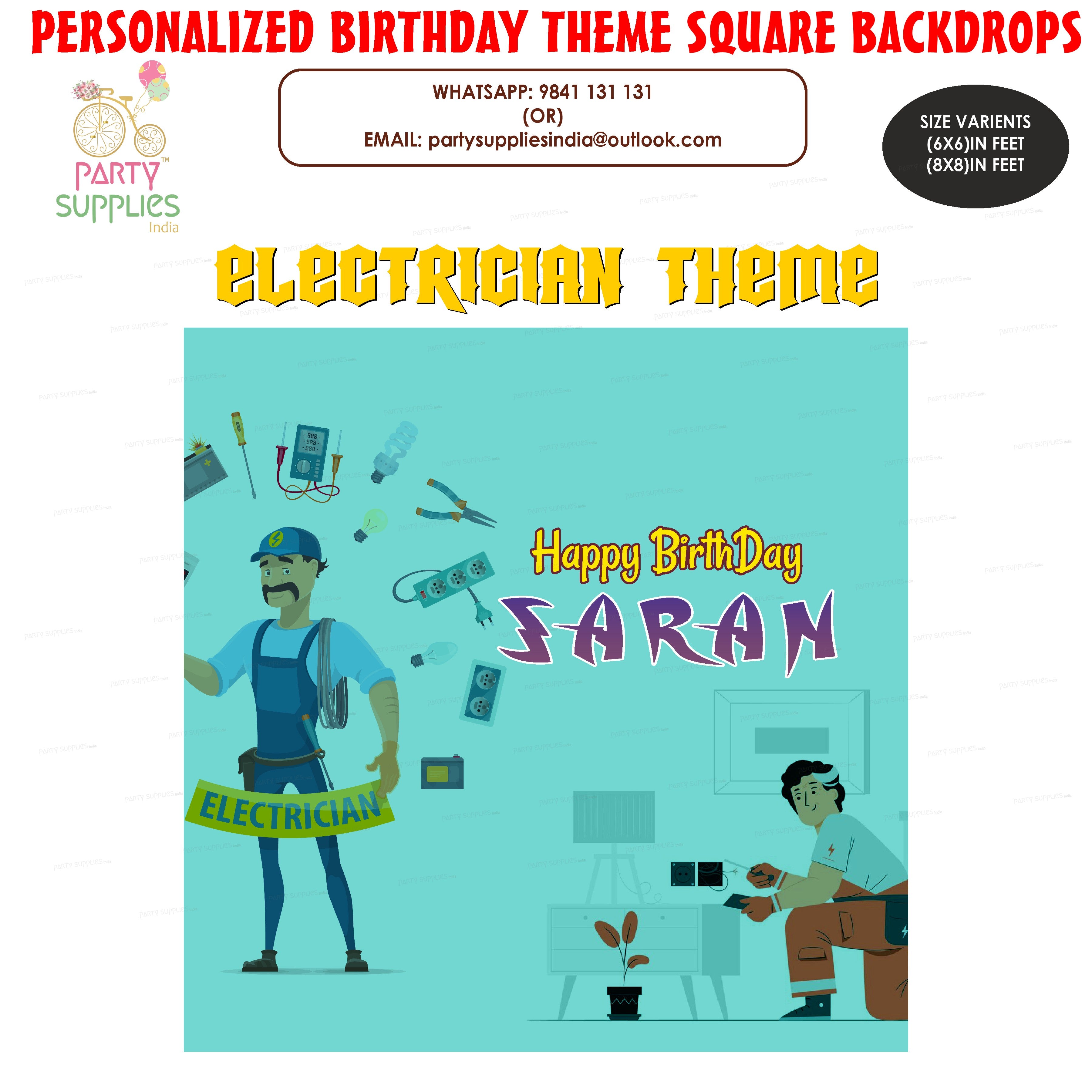 Electrician Theme Personalized Square Backdrop