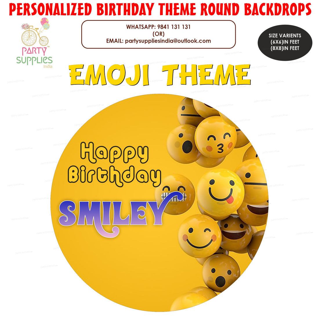PSI Emoji Theme Round Customized Backdrop