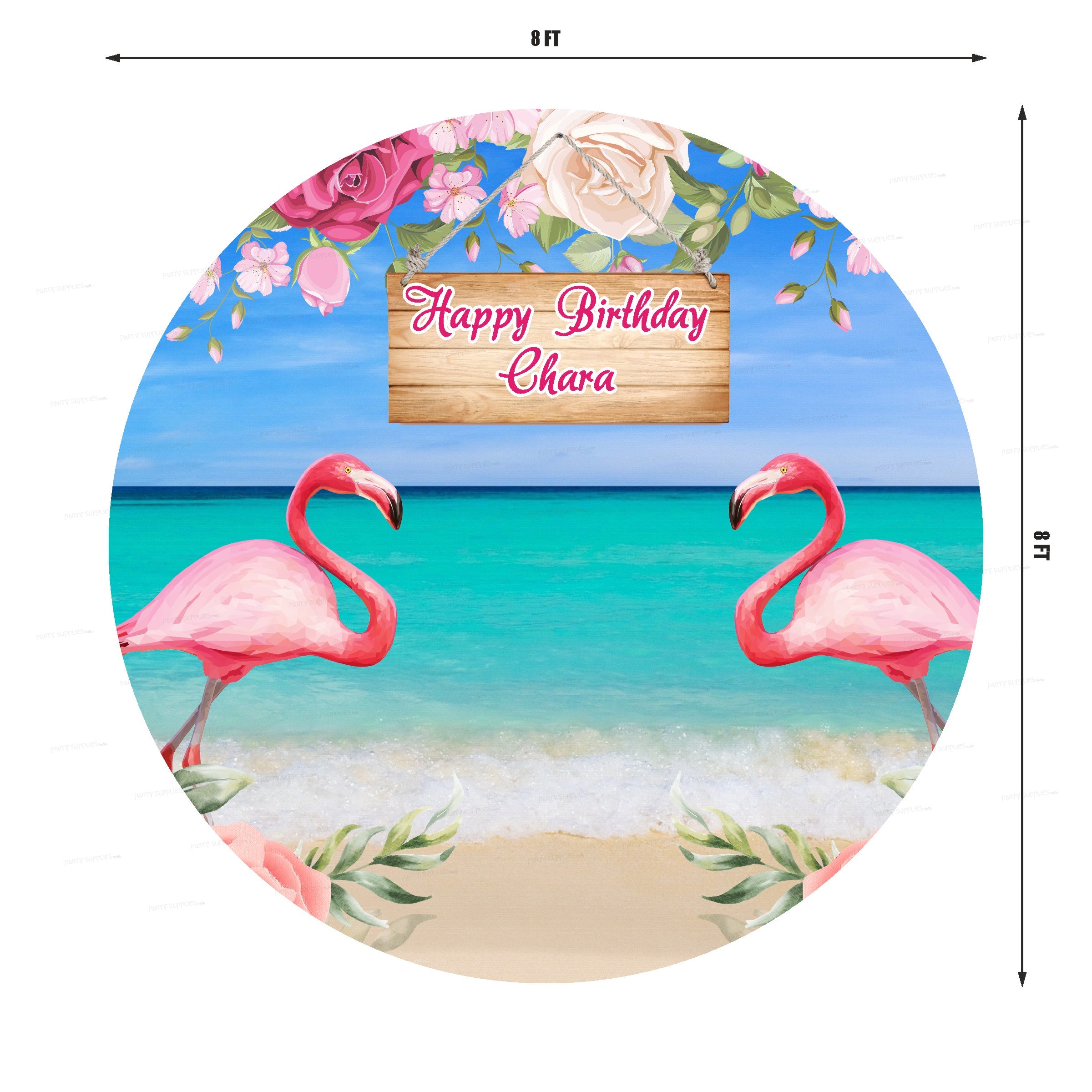 Flamingo Theme Customized Round Backdrop - image 3 of 4 | Party Supplies India