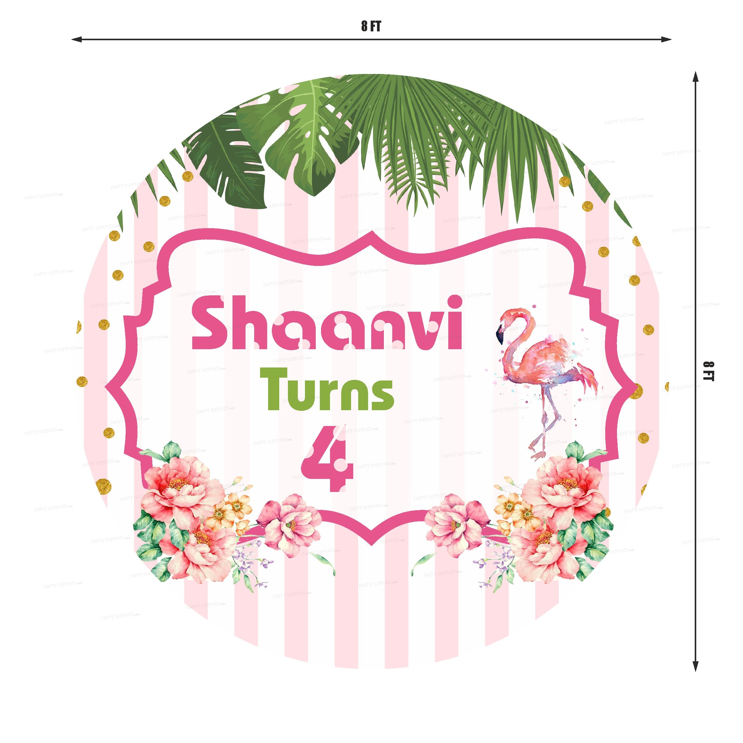 Flamingo Theme Personalized Round Backdrop - image 3 of 4 | Party Supplies India