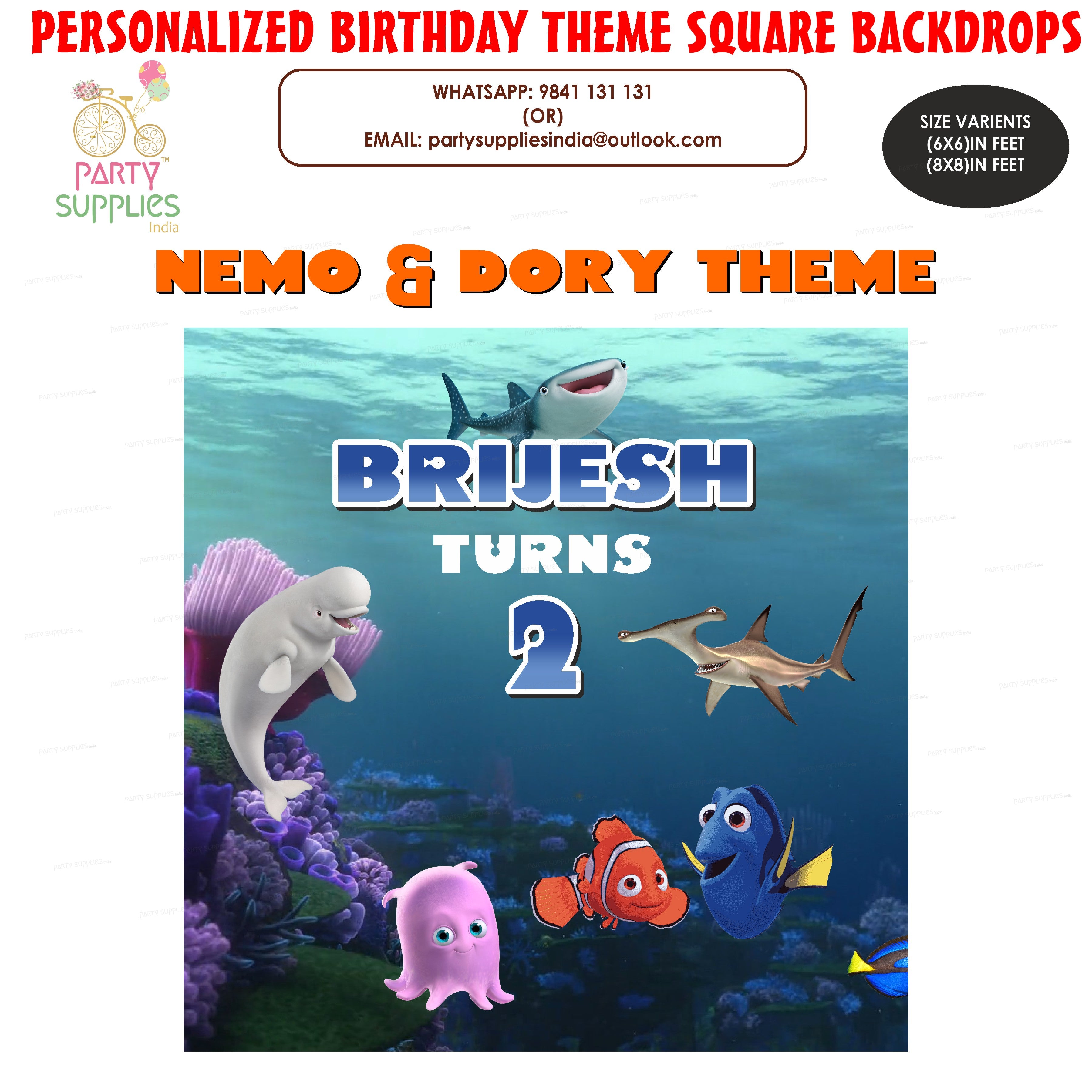 Nemo and Dory Theme Square Backdrop - image 1 of 3 | Party Supplies India