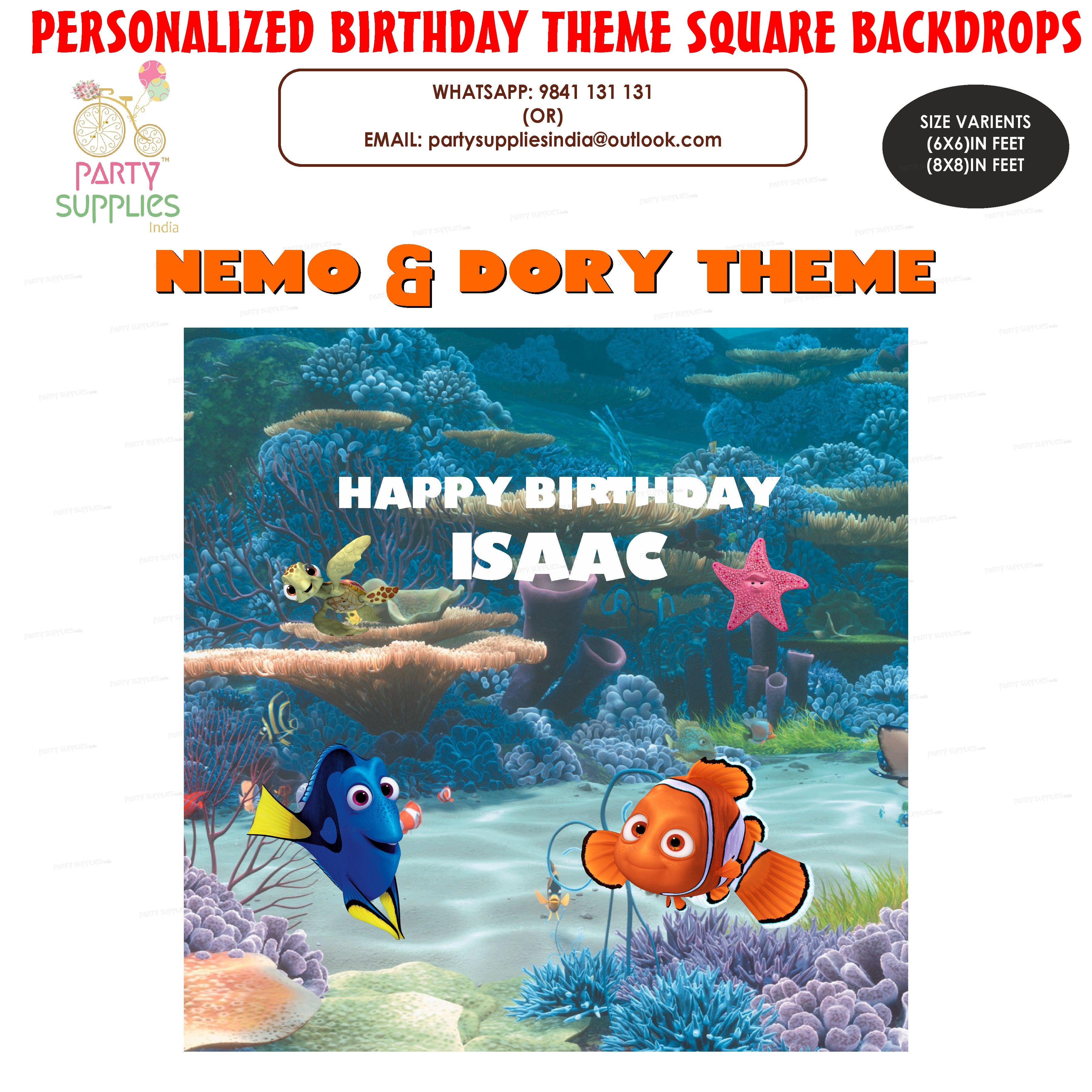 Nemo and Dory Theme Personalized Square Backdrop