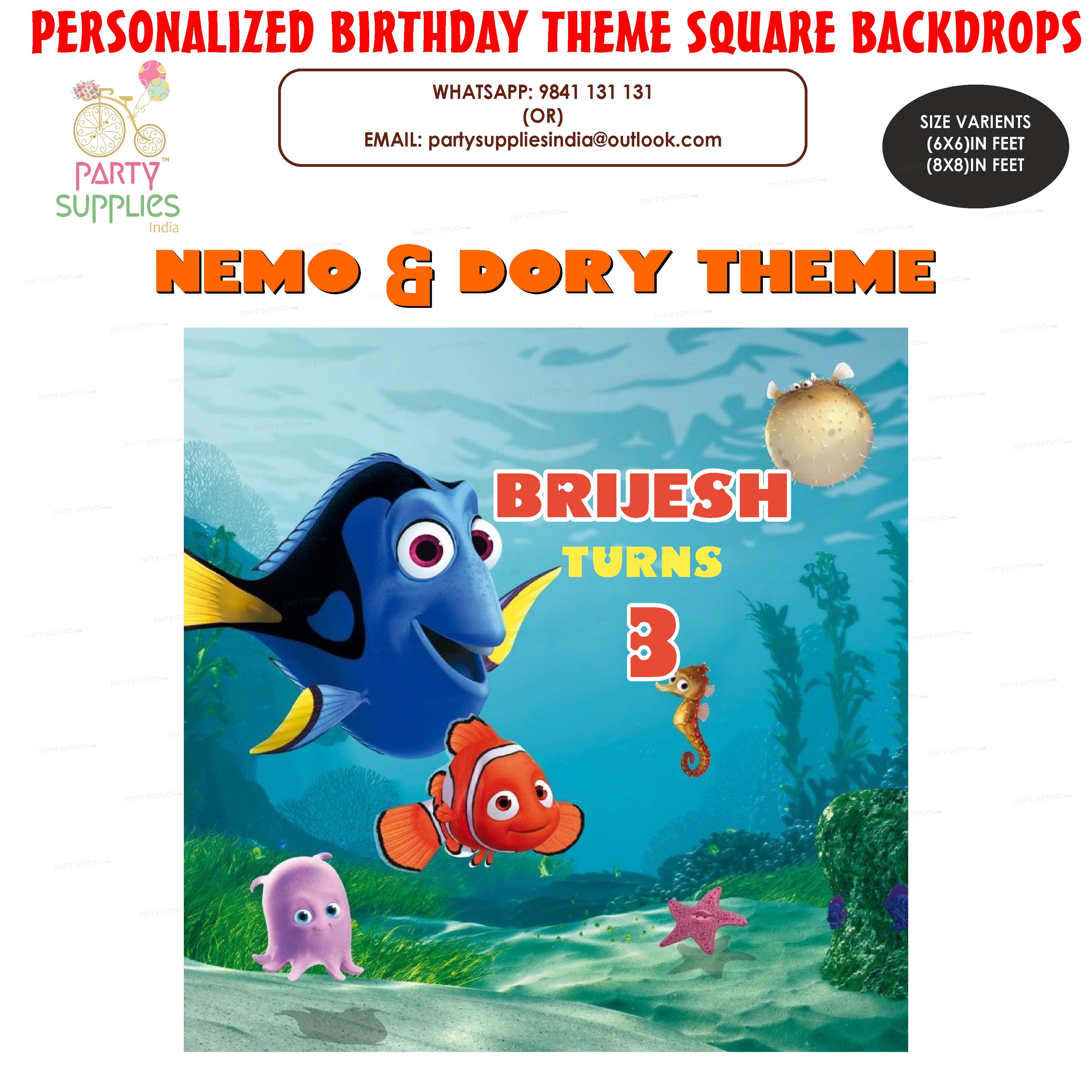 Nemo and Dory Theme Premium Square Backdrop - image 1 of 3 | Party Supplies India
