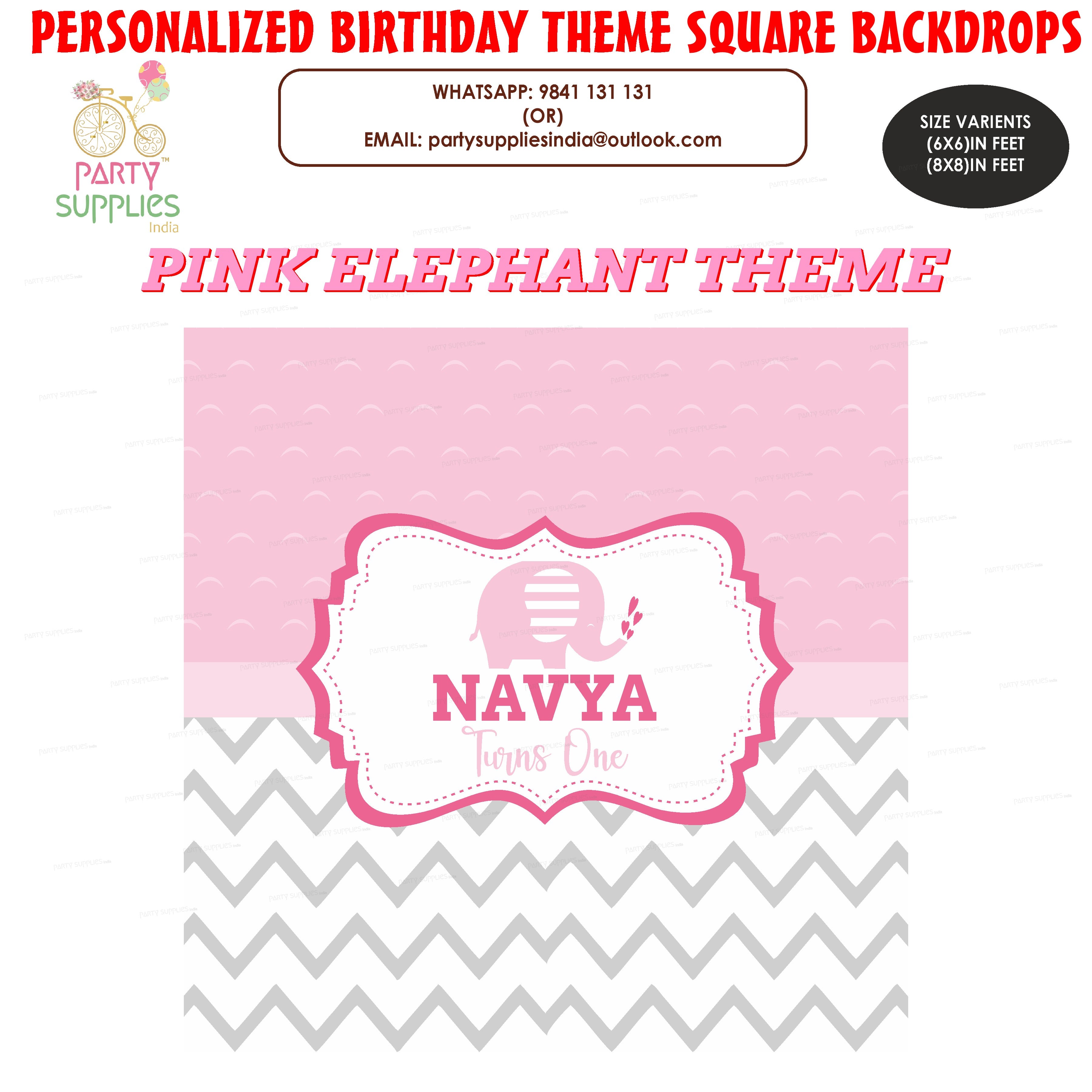 Pink Elephant Theme Customized Square Backdrop