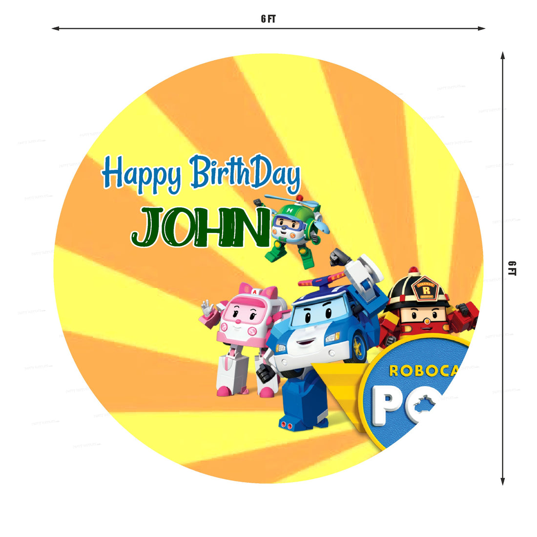 Robo Poli Theme Personalized Round Backdrop