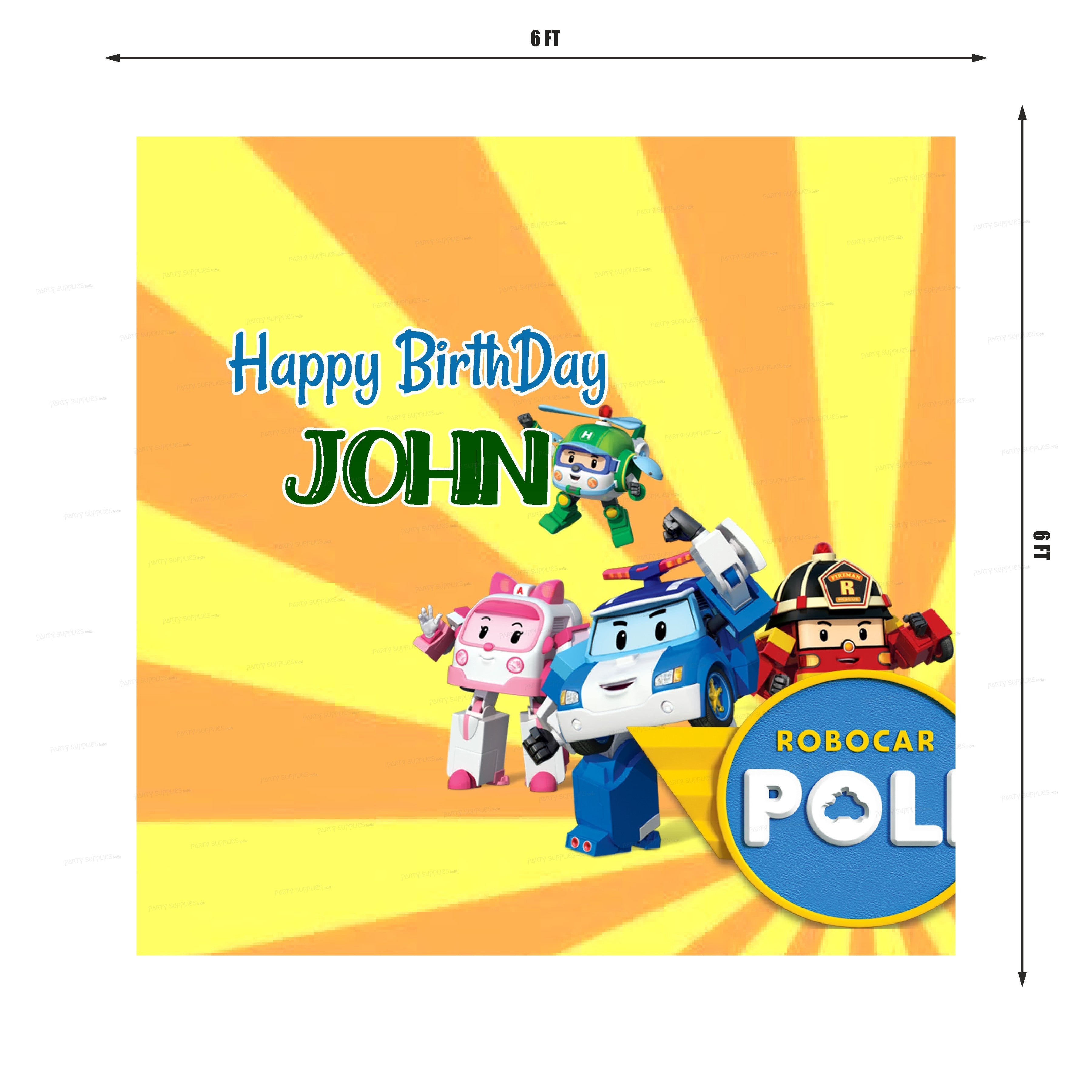 Robo Poli Theme Personalized Square Backdrop - image 2 of 3 | Party Supplies India