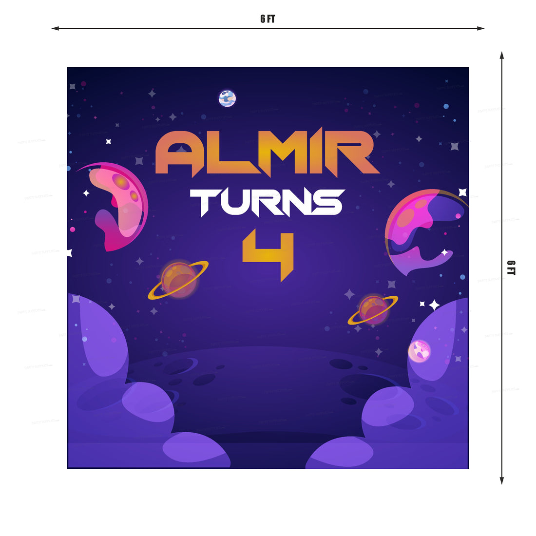 Space Theme Personalized Square Backdrop