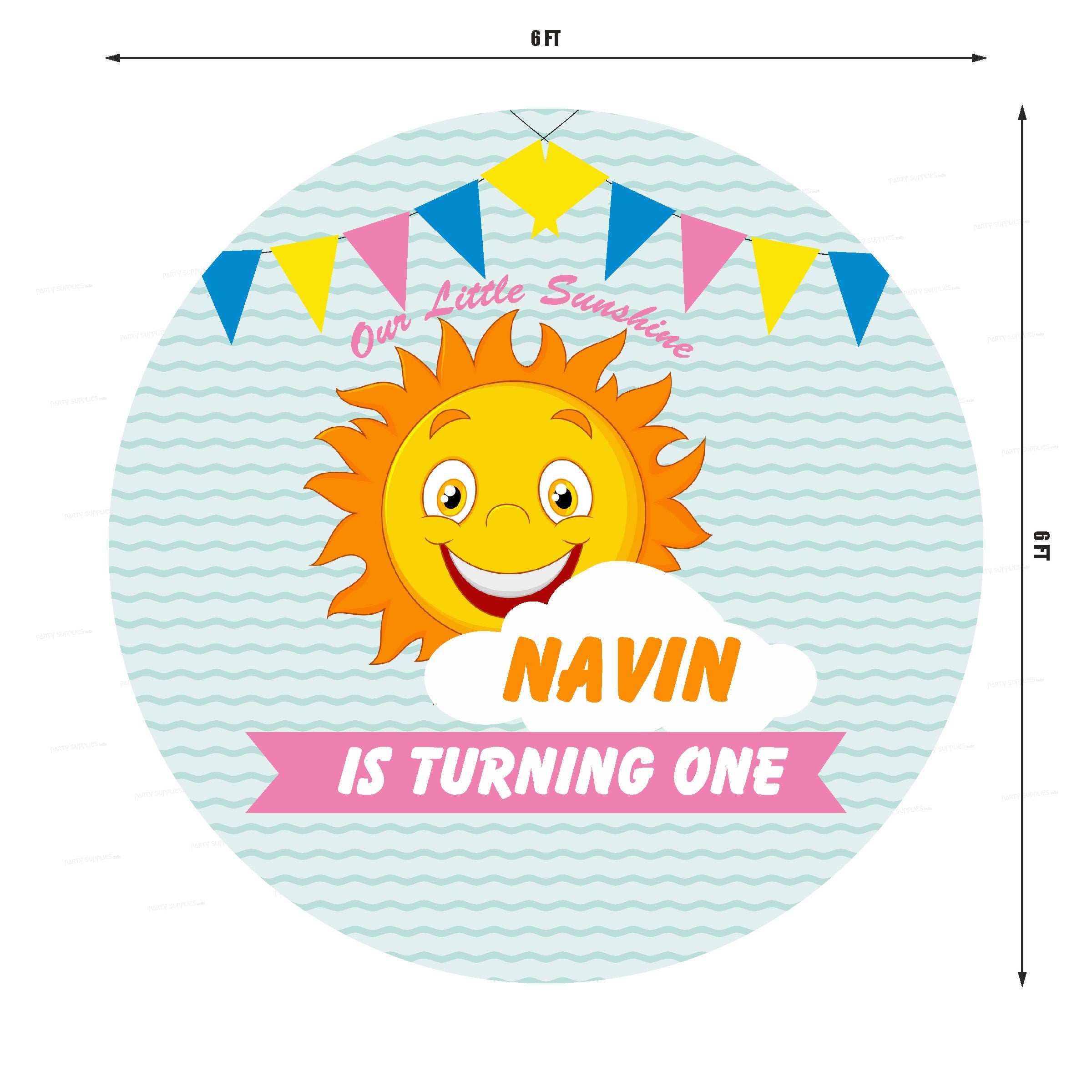 Sunshine Theme Boy Personalized with Name Round Backdrop - image 2 of 4 | Party Supplies India