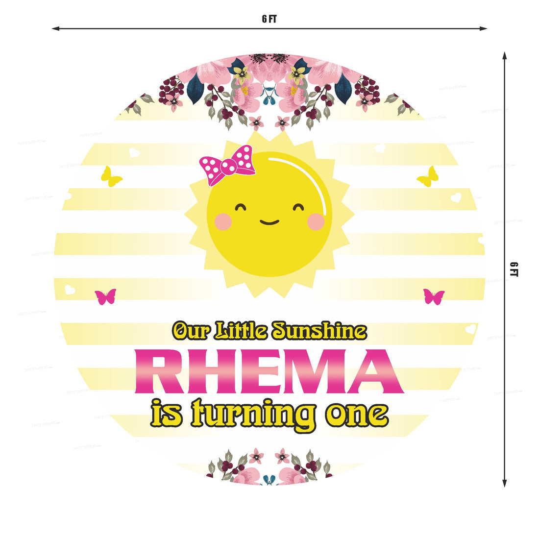 Sunshine Theme Girl Personalized Round Backdrop
