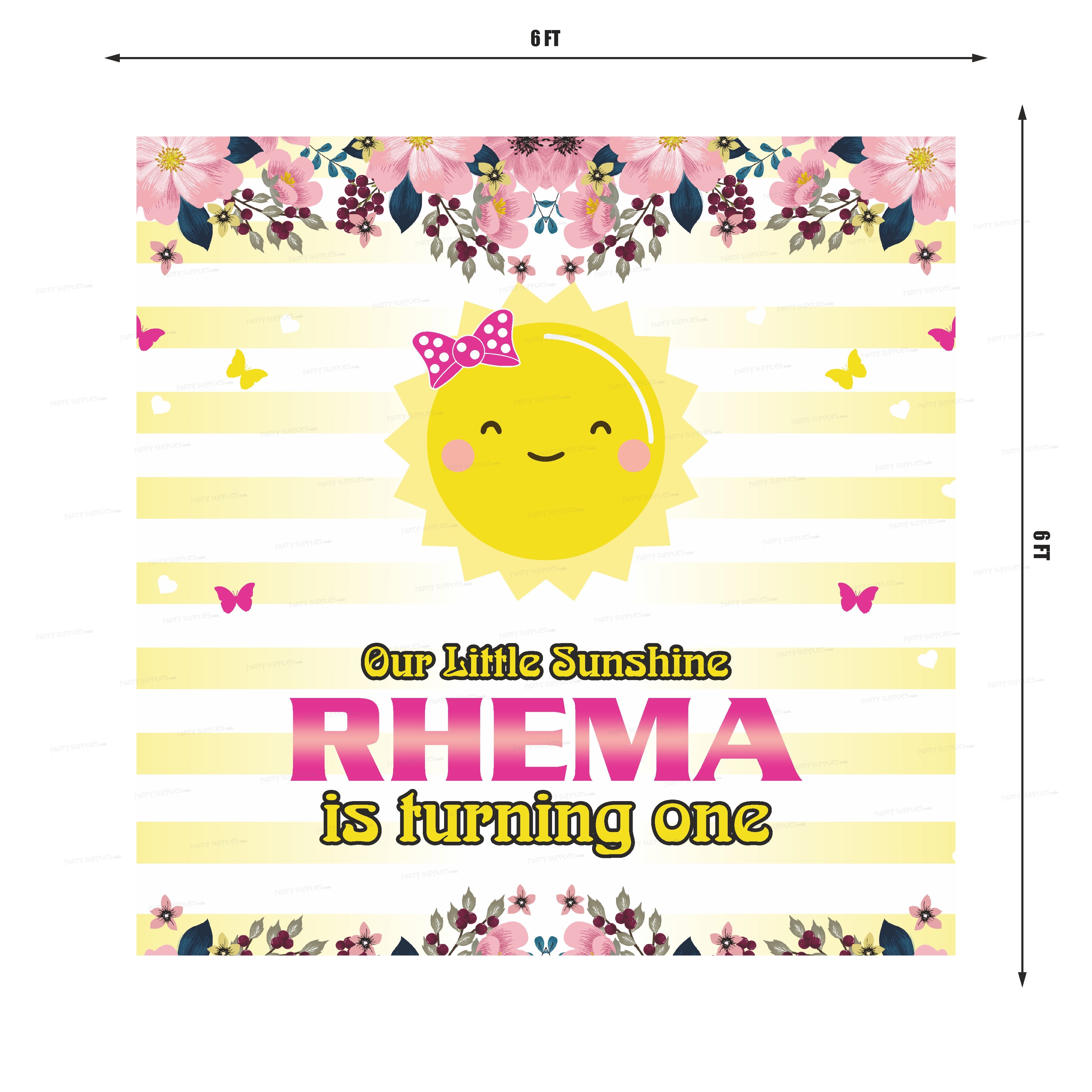 Sunshine Theme Girl Personalized Square Backdrop