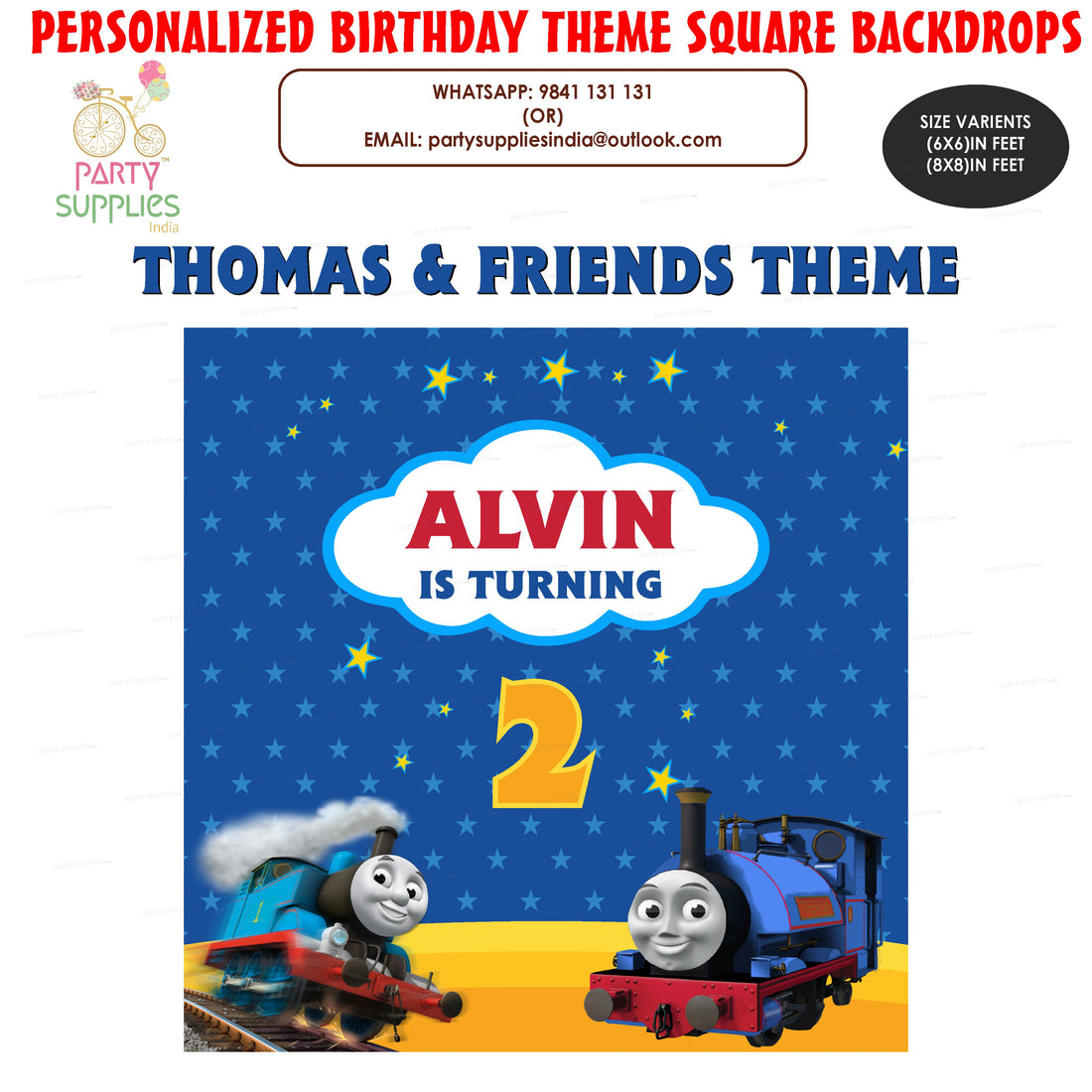 PSI Thomas and Friends Theme Customized Square Backdrop