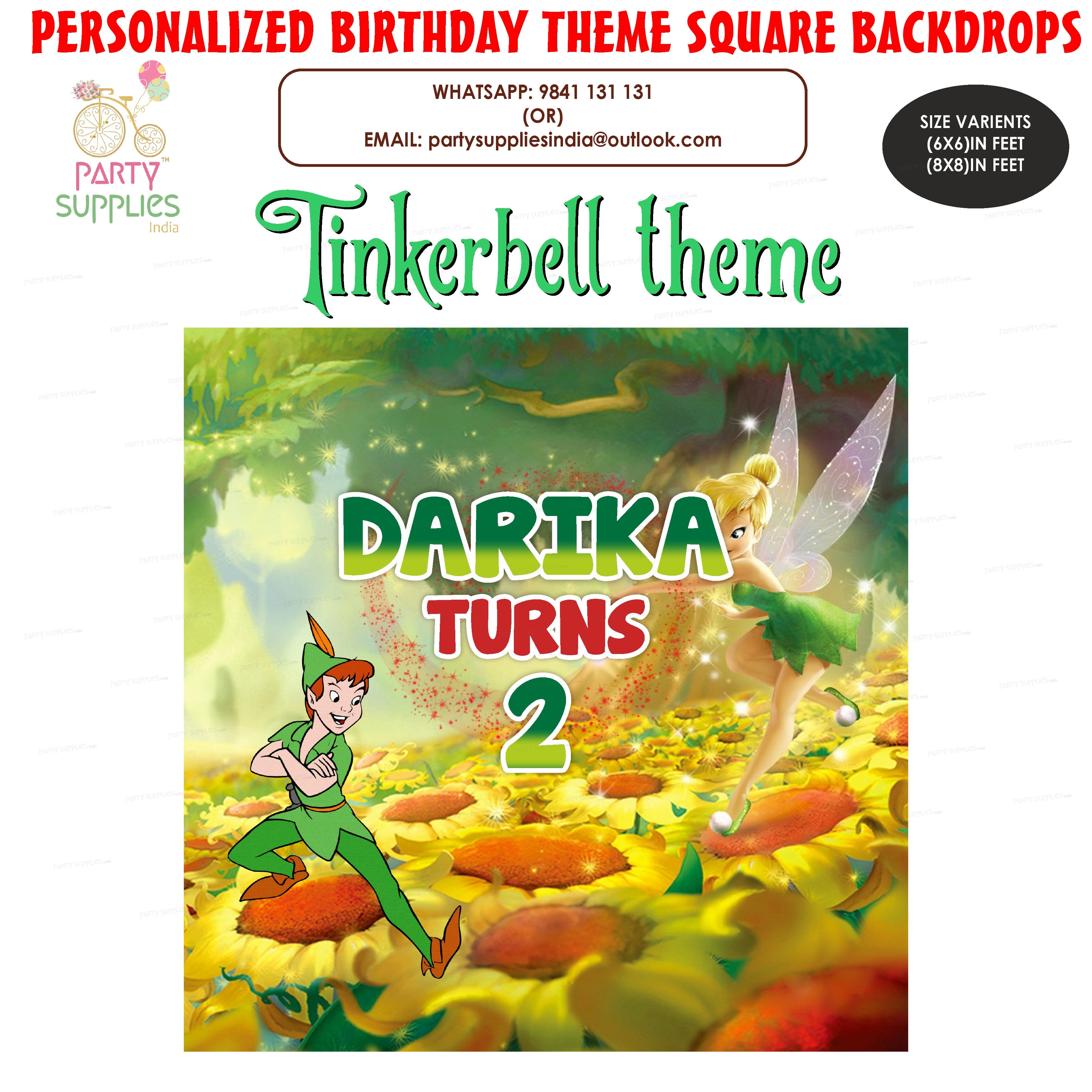 Tinker Bell Theme Personalized Square Backdrop - image 1 of 3 | Party Supplies India