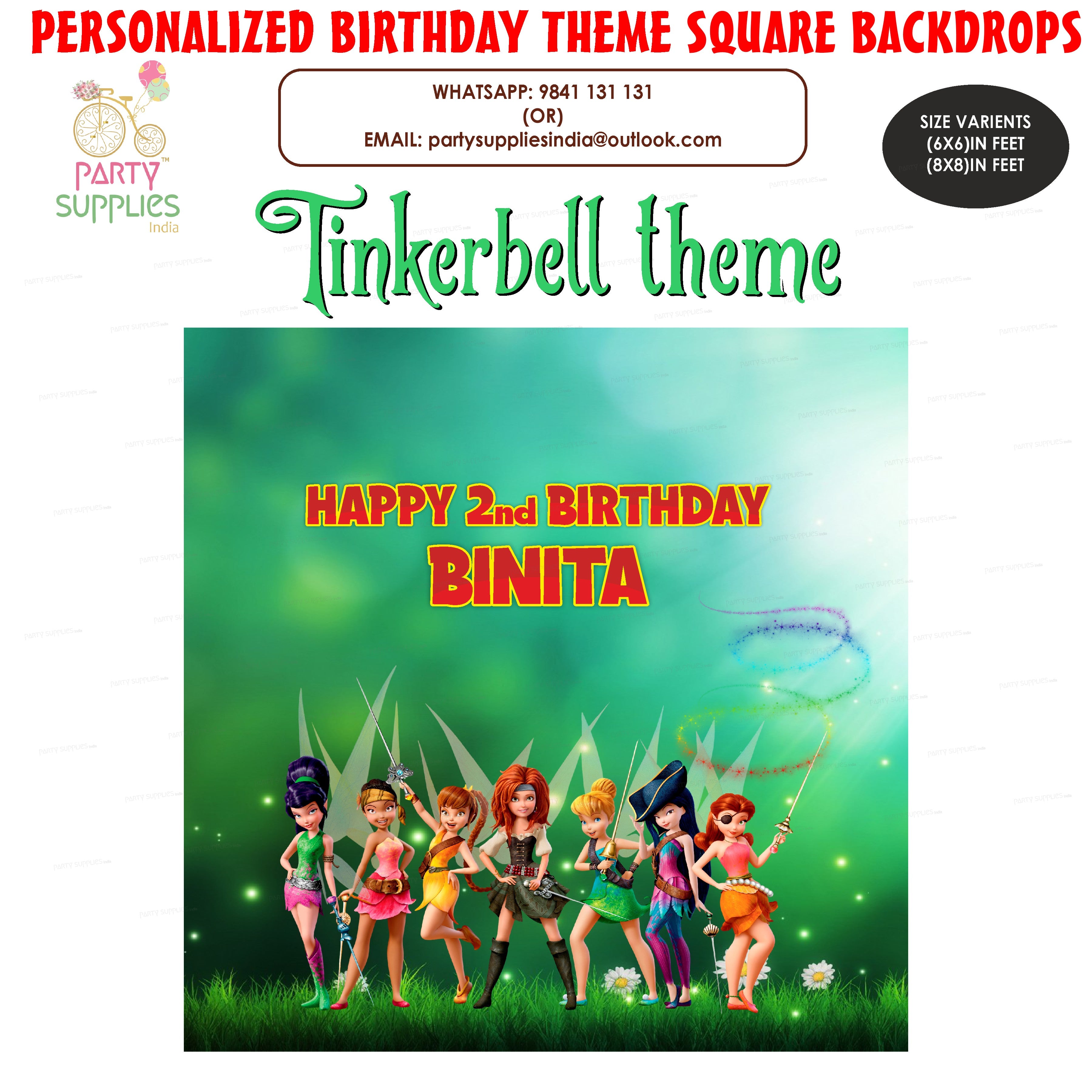 Tinker Bell Theme Premium Square Backdrop - image 1 of 3 | Party Supplies India