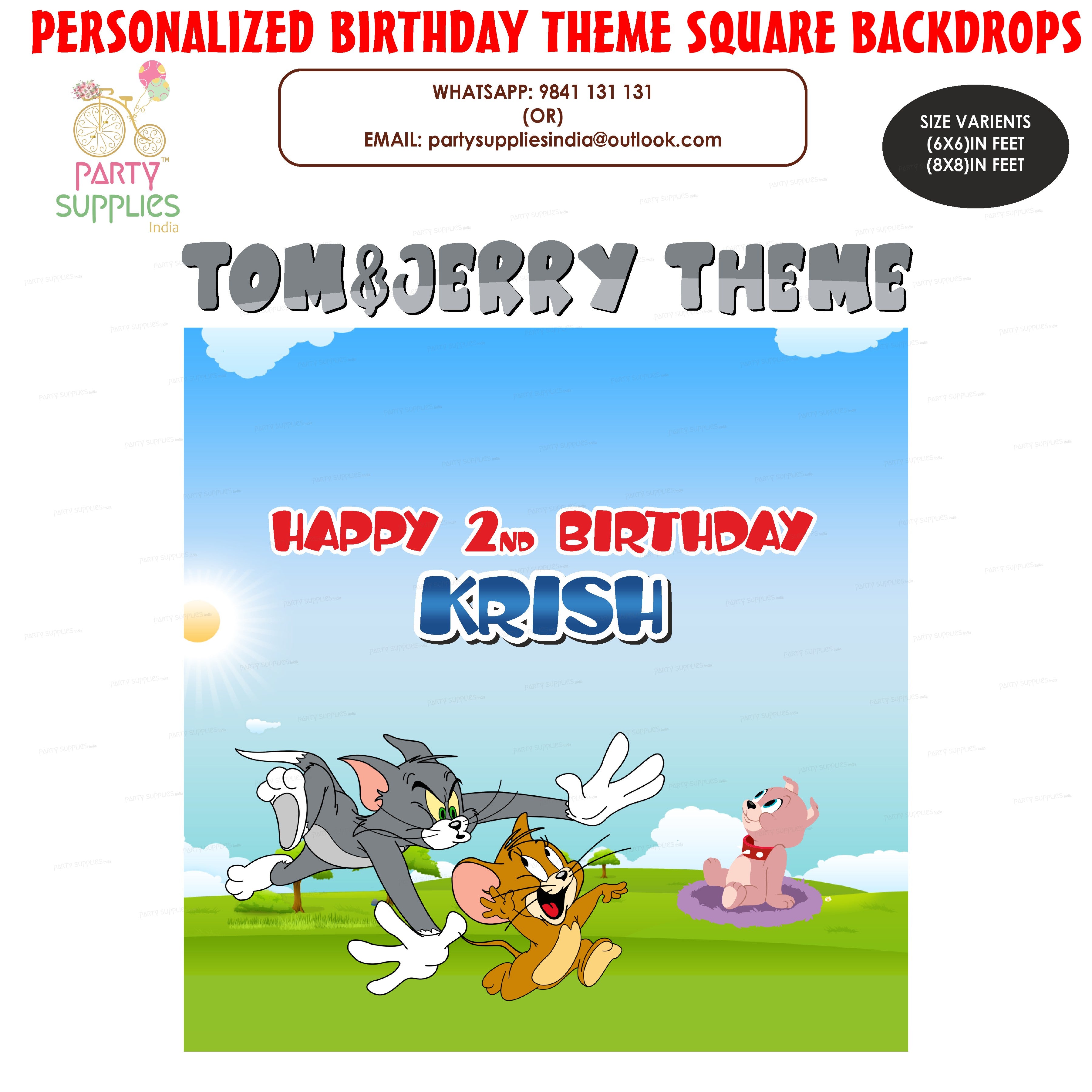 Tom & Jerry Theme Personalized Square Backdrop