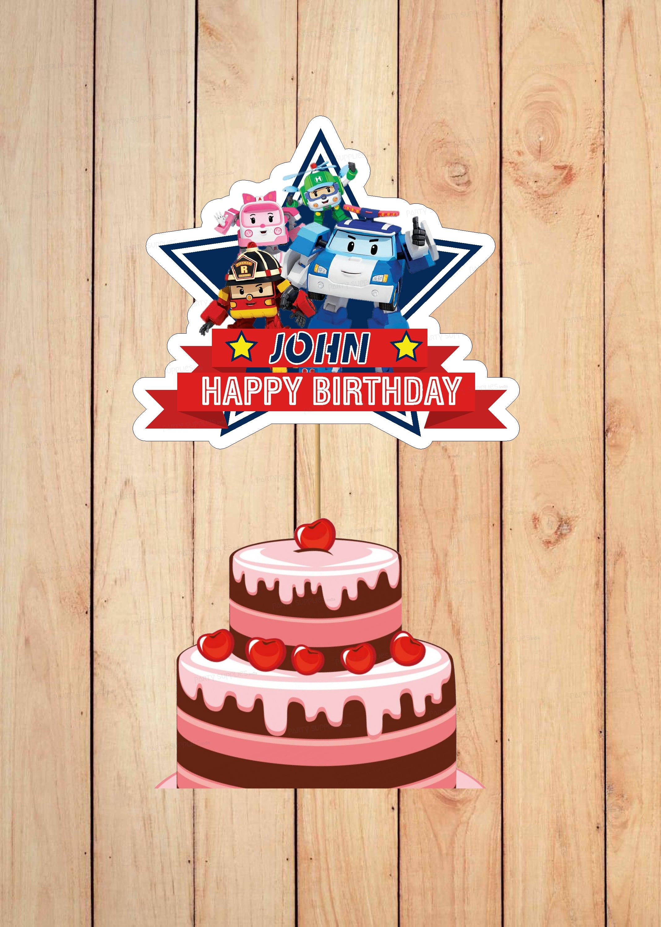 Robo Poli Theme Customized Cake Topper